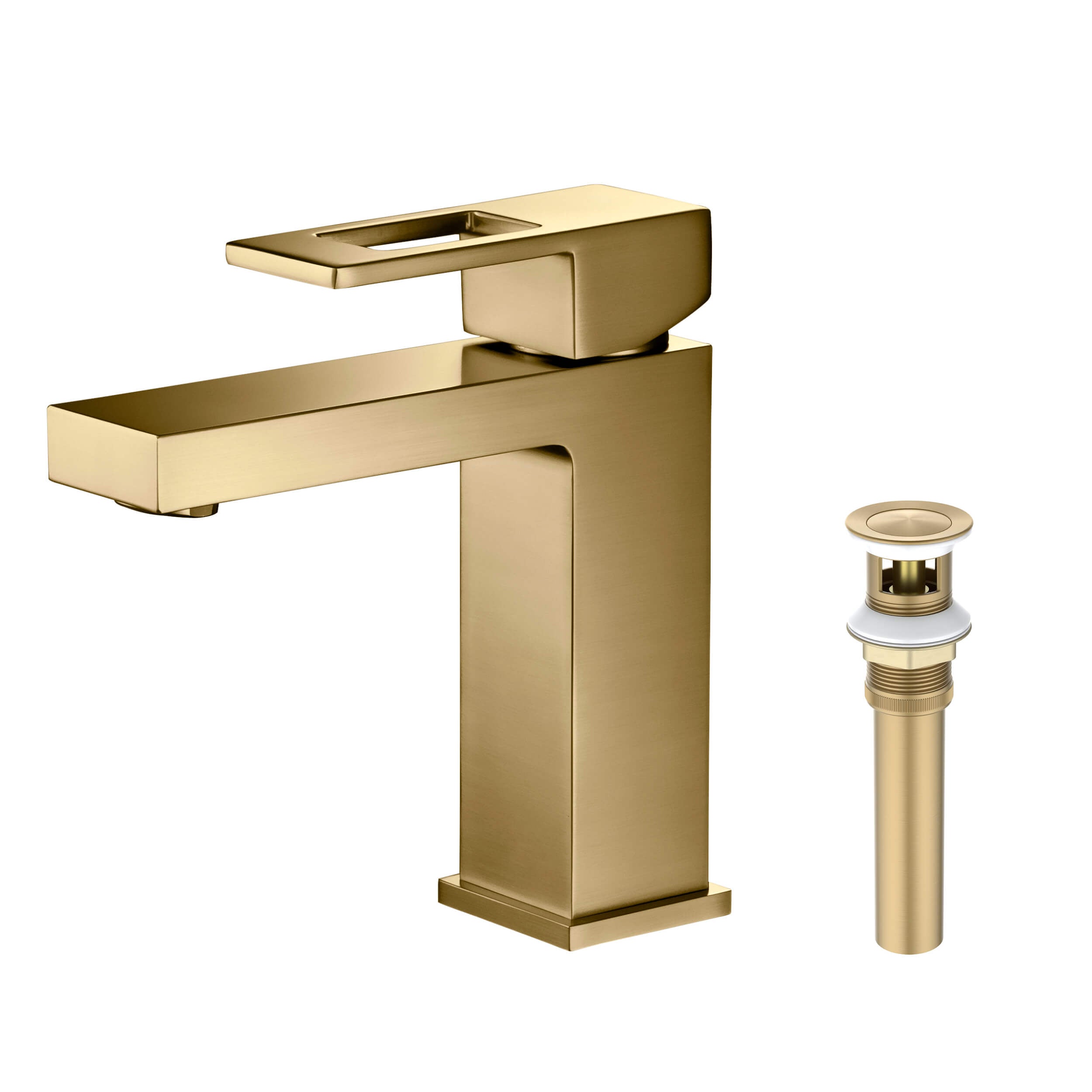 Cubic Brass Single Handle Bathroom Vanity Sink Faucet, Lavatory Sink Faucet - C-KBF1002-KPW100
