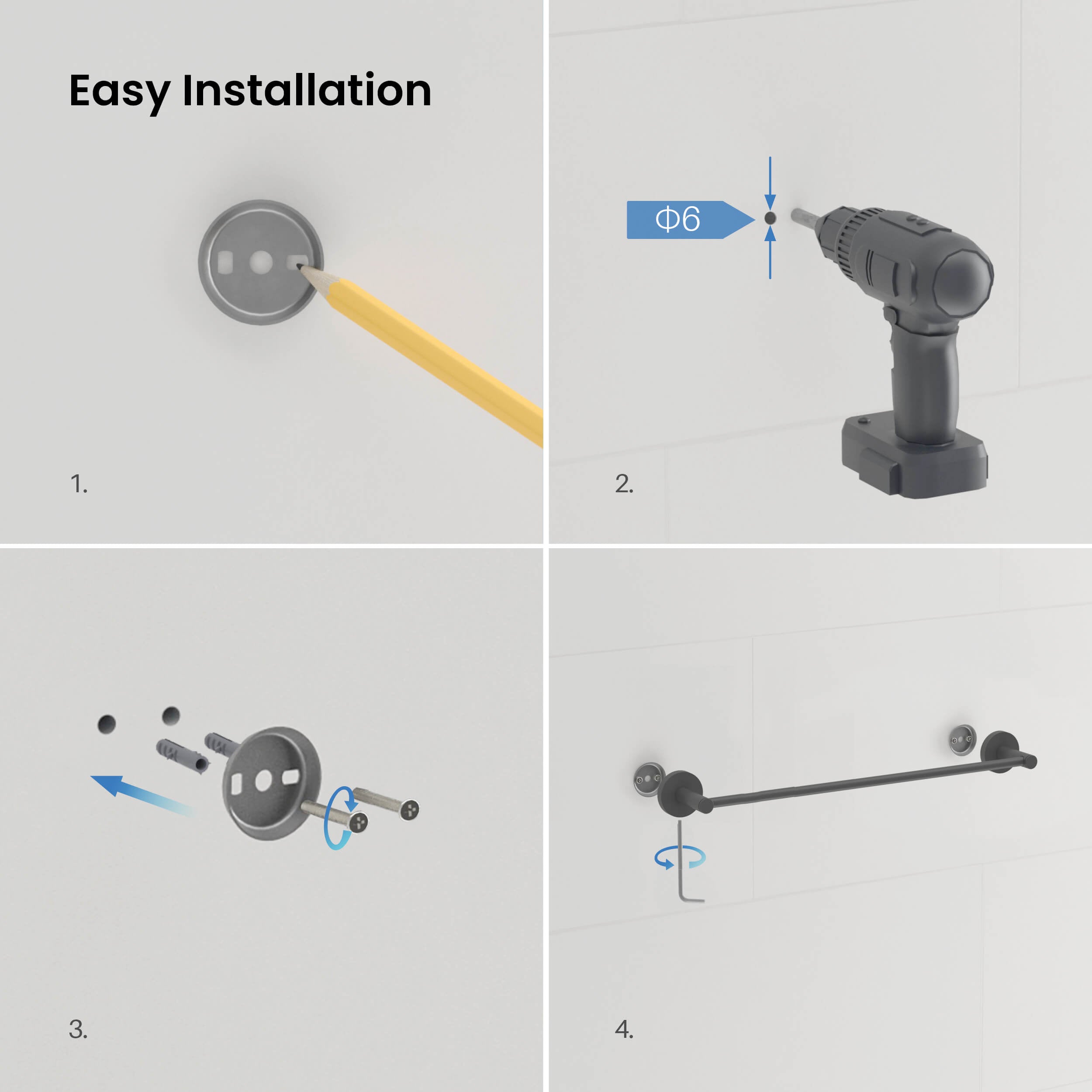Circular 4-Piece Bathroom Hardware Set - C-KBA14-4