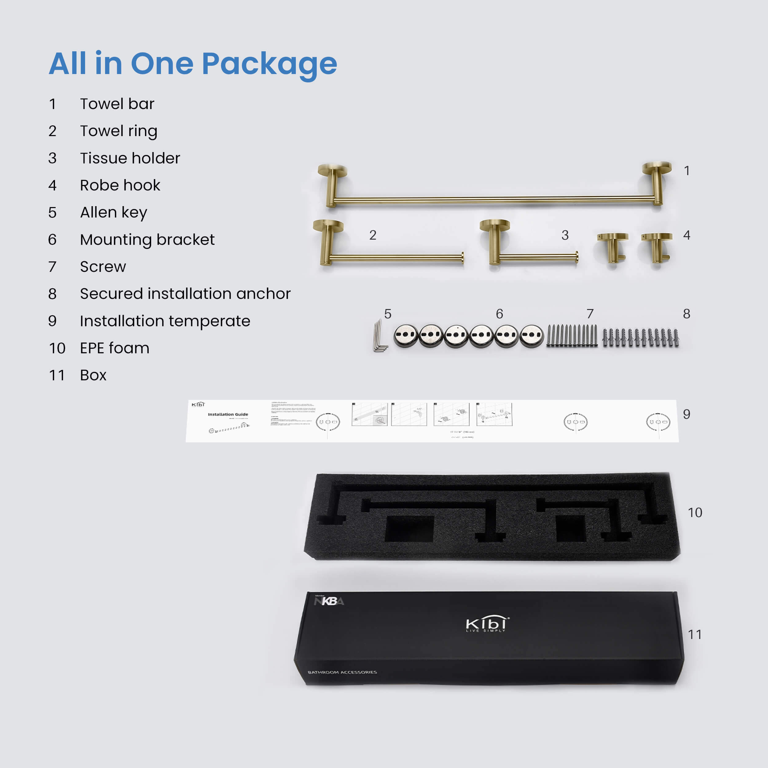 Circular 5-Piece Bathroom Hardware Set - C-KBA14-5
