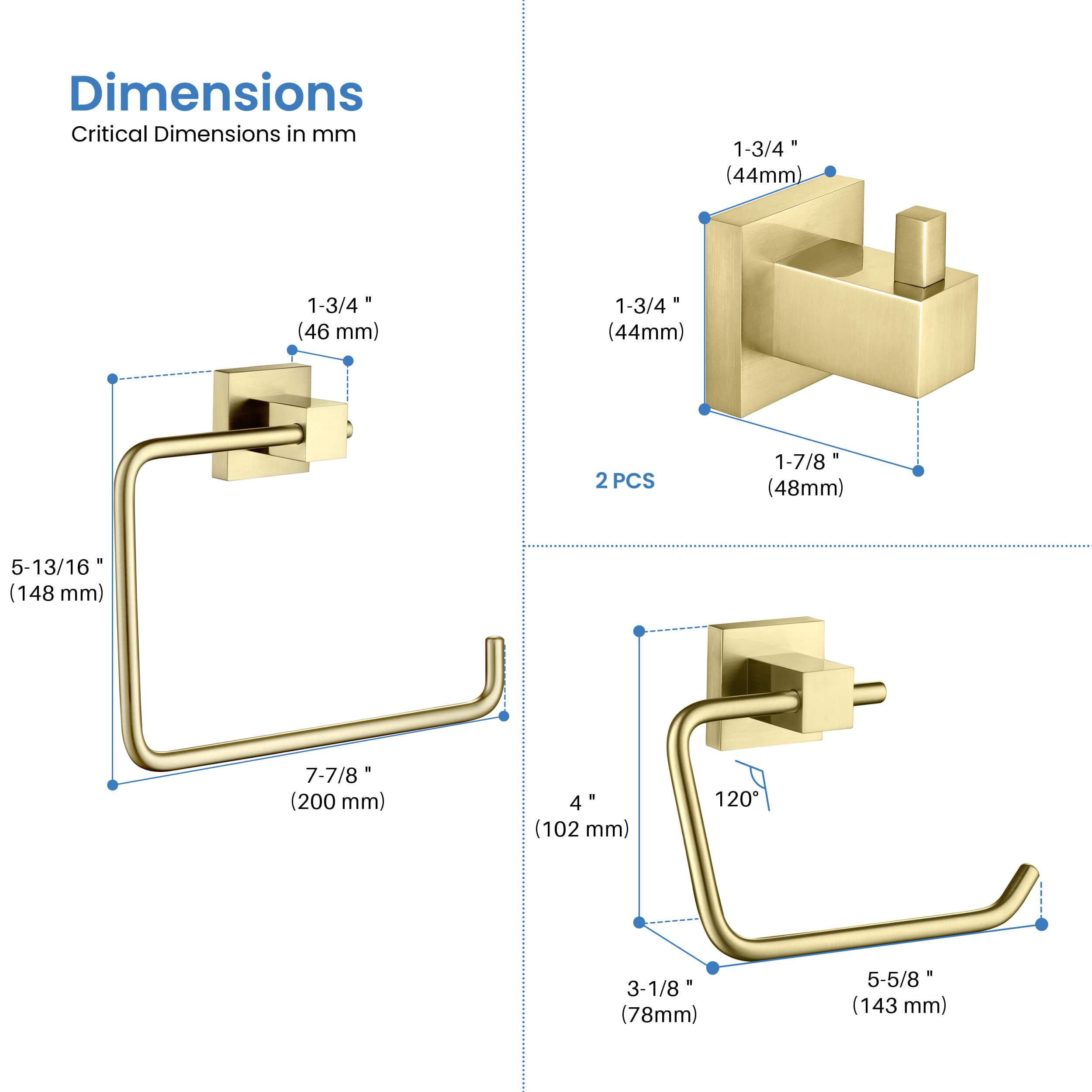 Cube 4-Piece Bathroom Hardware Set - C-KBA15-4-2