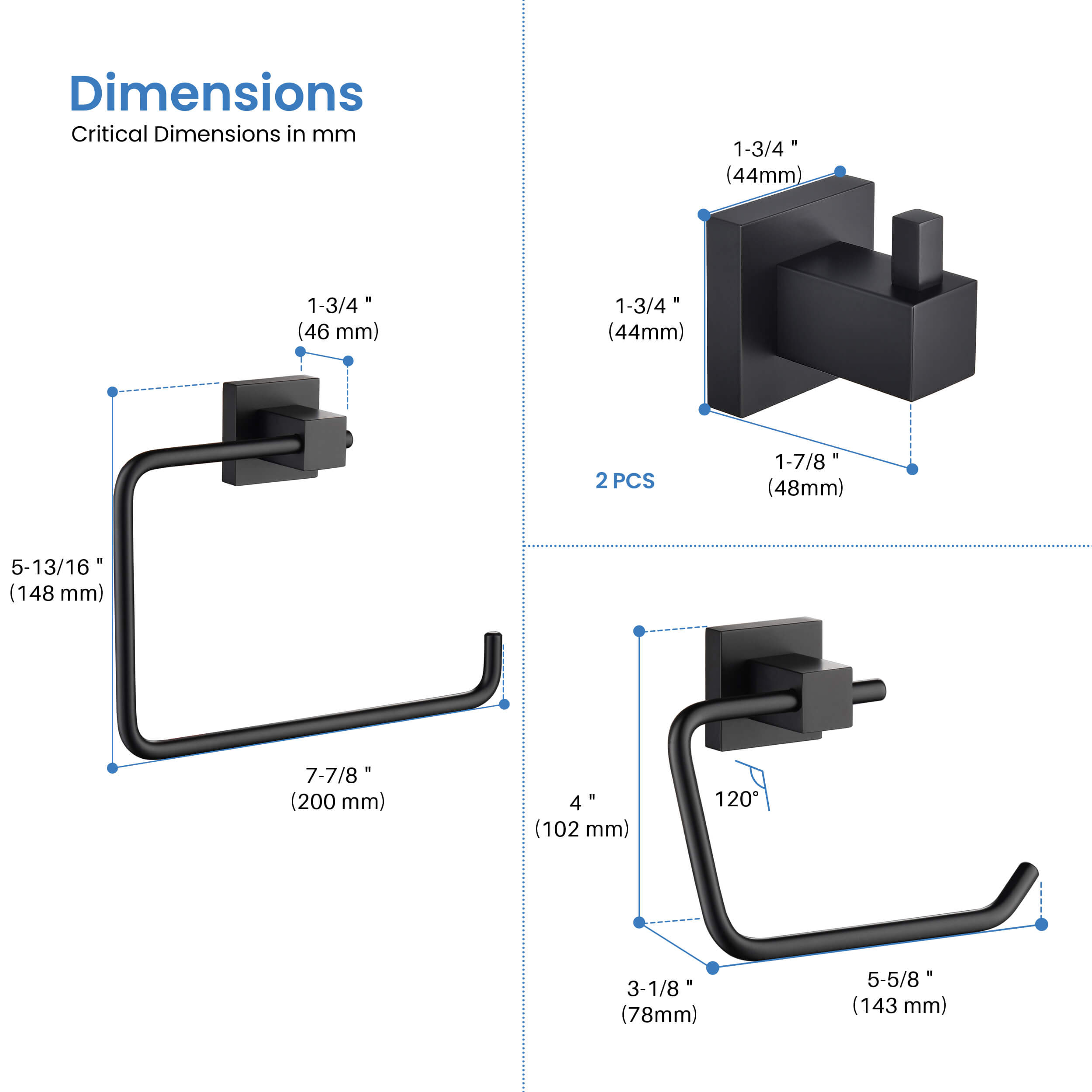 Cube 4-Piece Bathroom Hardware Set - C-KBA15-4-2