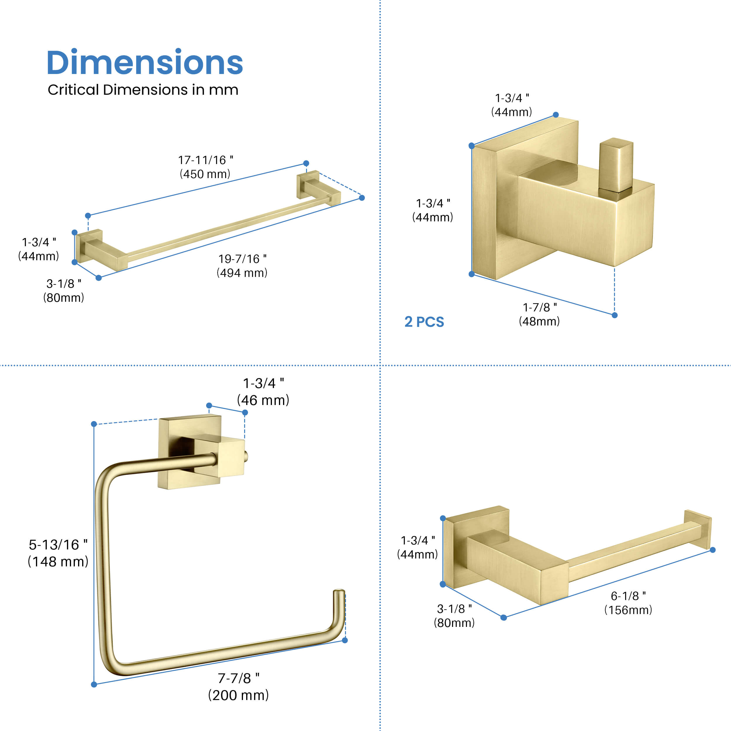 Cube 5-Piece Bathroom Hardware Set - C-KBA15-5-3