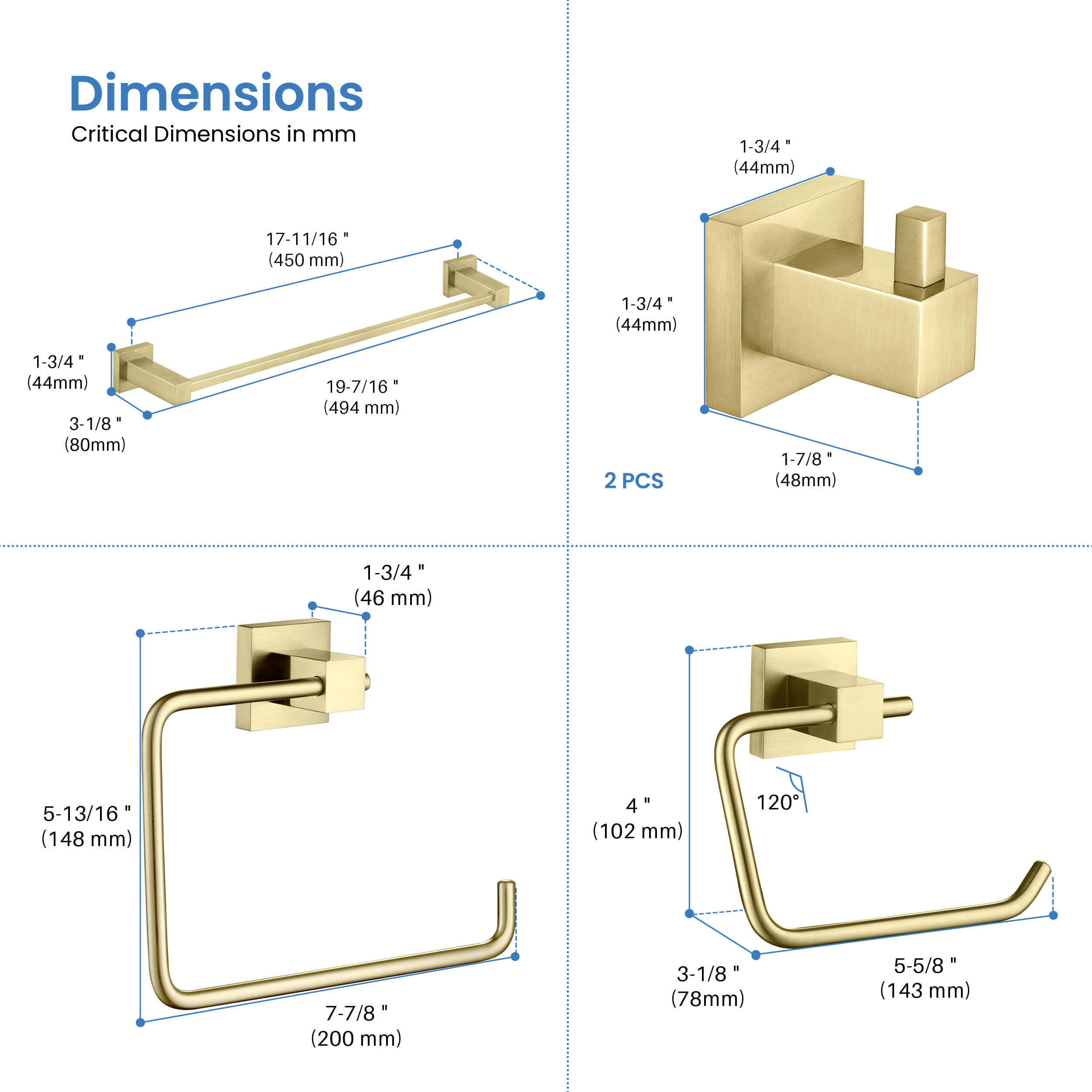 Cube 5-Piece Bathroom Hardware Set - C-KBA15-5-4