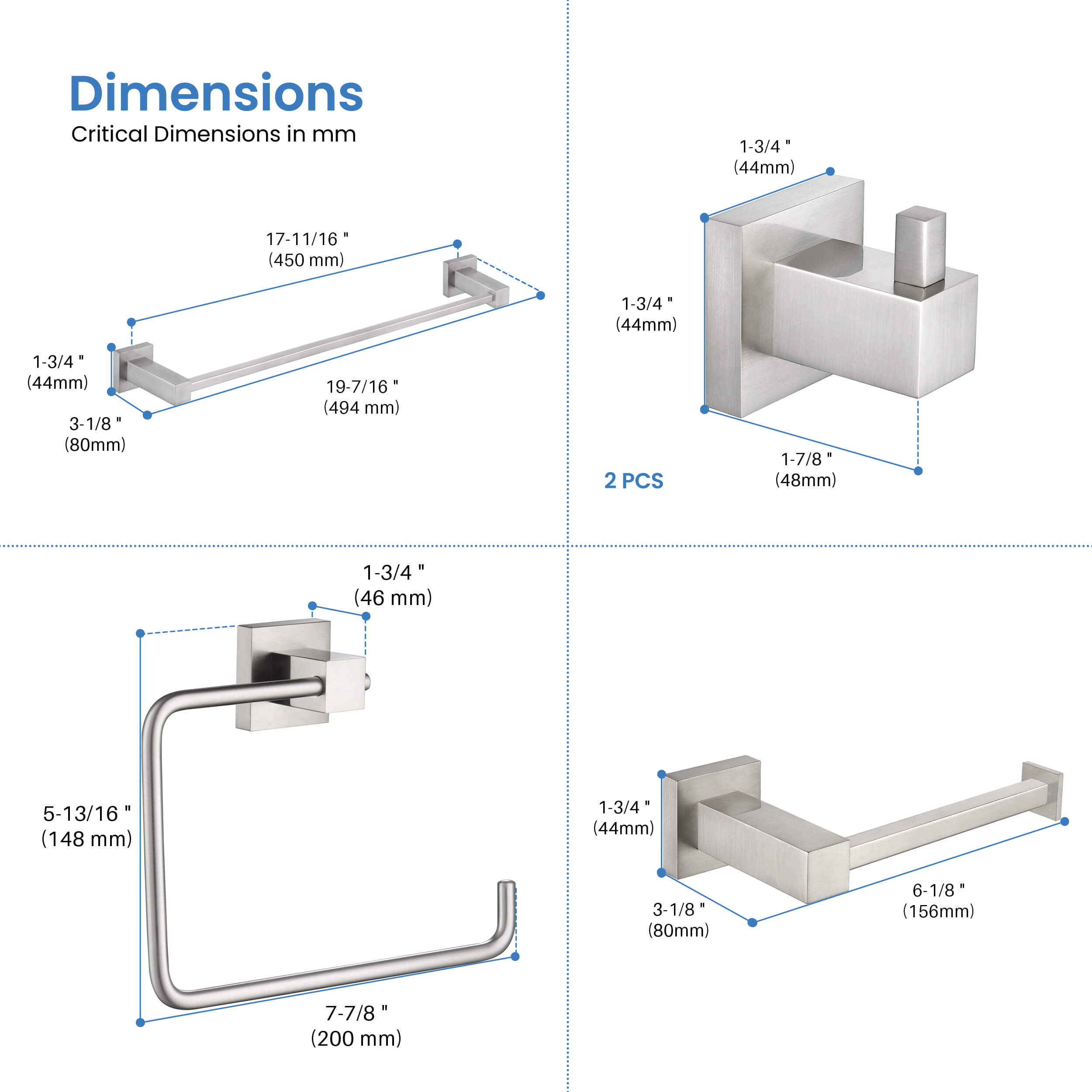 Cube 5-Piece Bathroom Hardware Set - C-KBA15-5-3