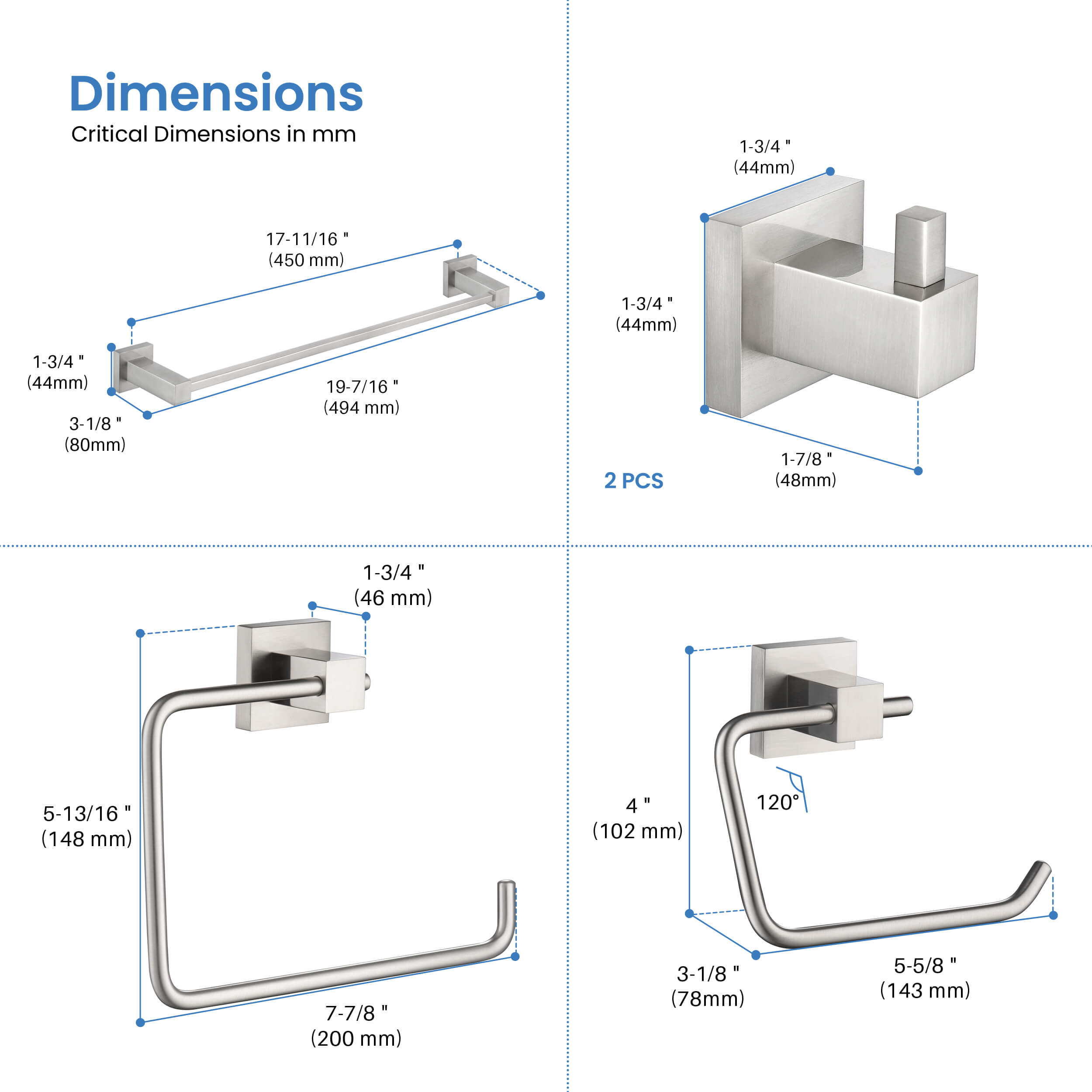 Cube 5-Piece Bathroom Hardware Set - C-KBA15-5-4