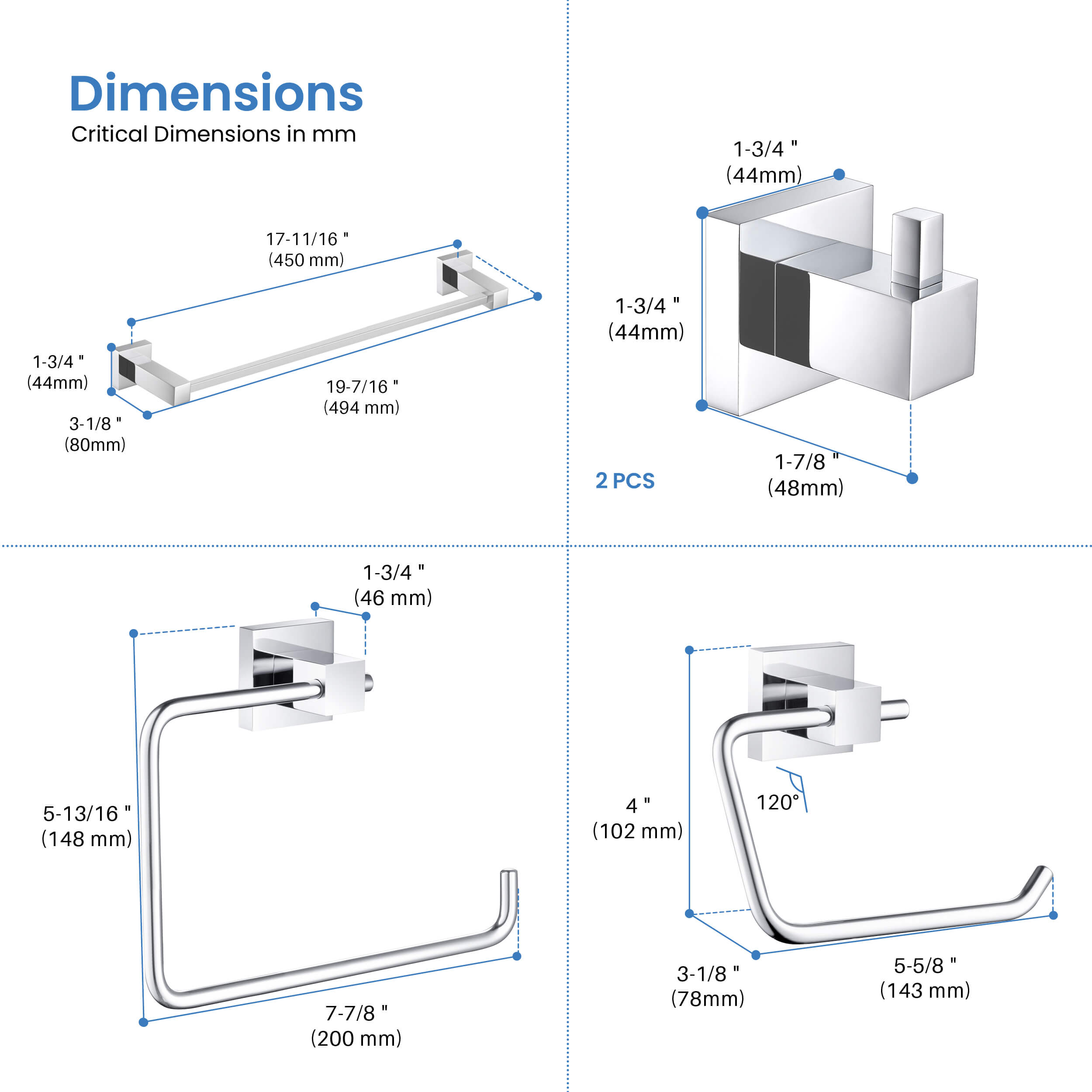 Cube 5-Piece Bathroom Hardware Set - C-KBA15-5-3