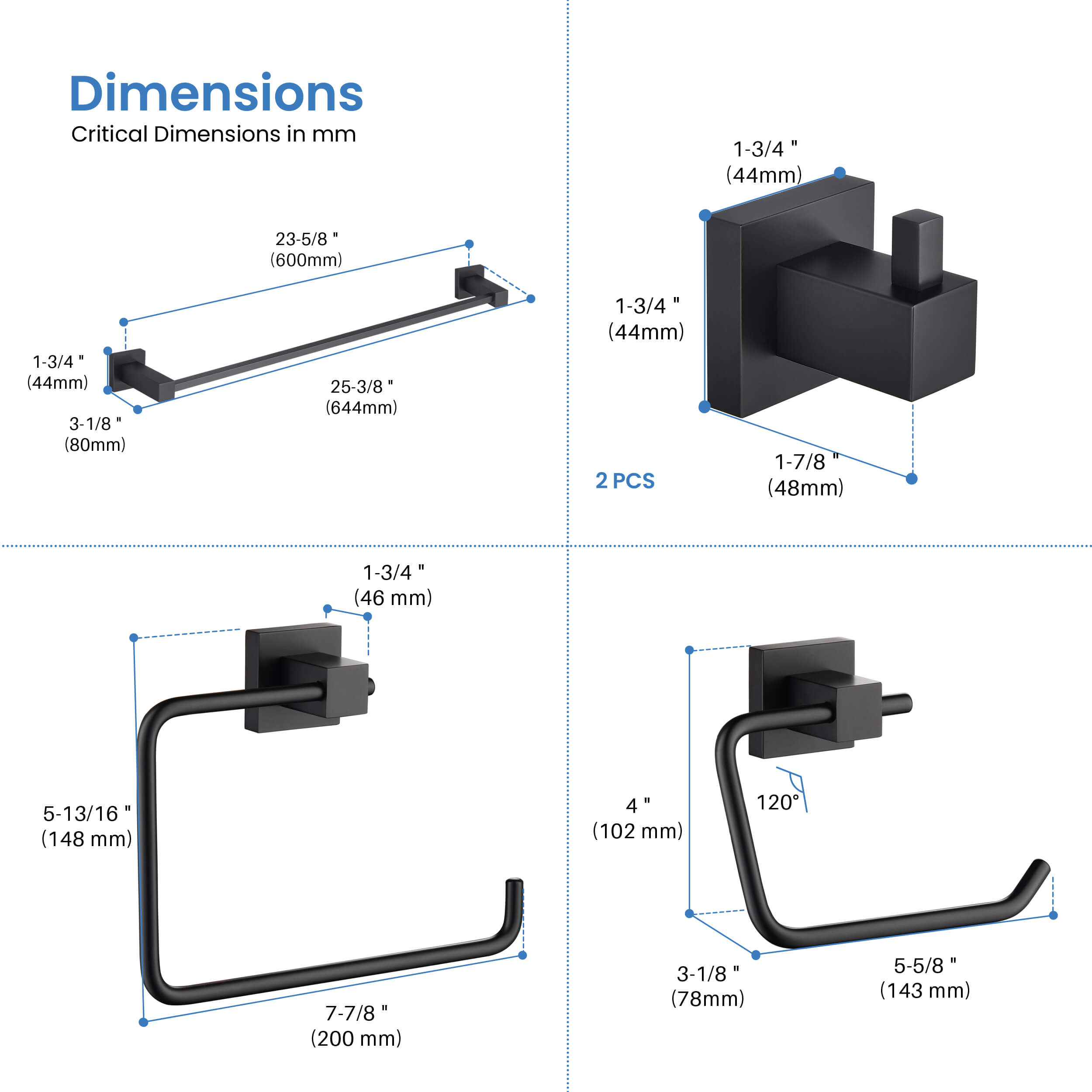 Cube 5-Piece Bathroom Hardware Set - C-KBA15-5-2