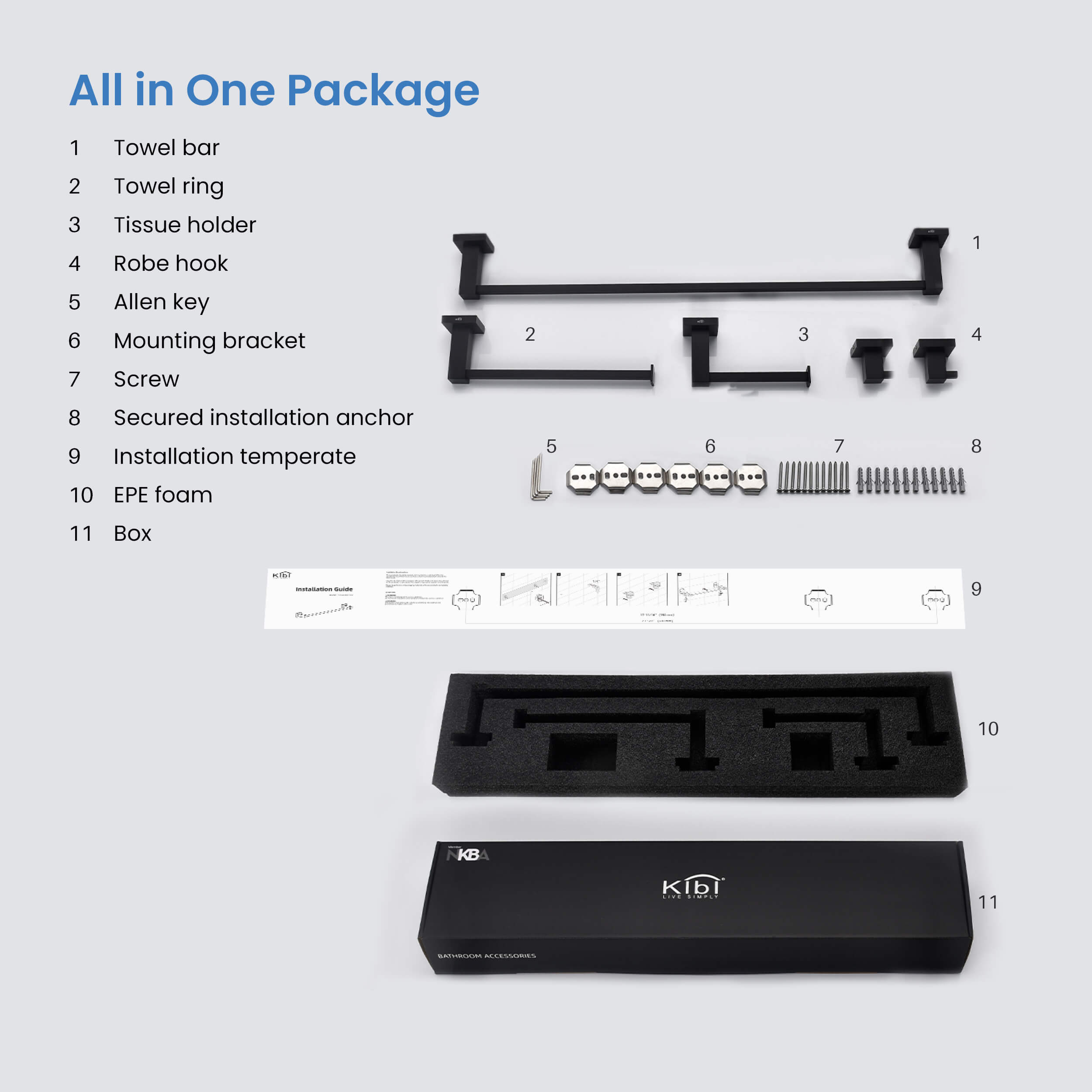 Cube 5-Piece Bathroom Hardware Set - C-KBA15-5