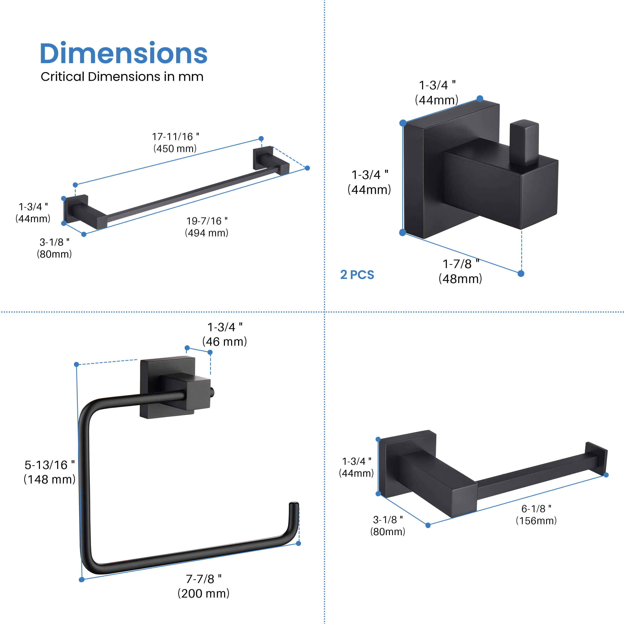 Cube 5-Piece Bathroom Hardware Set - C-KBA15-5-3