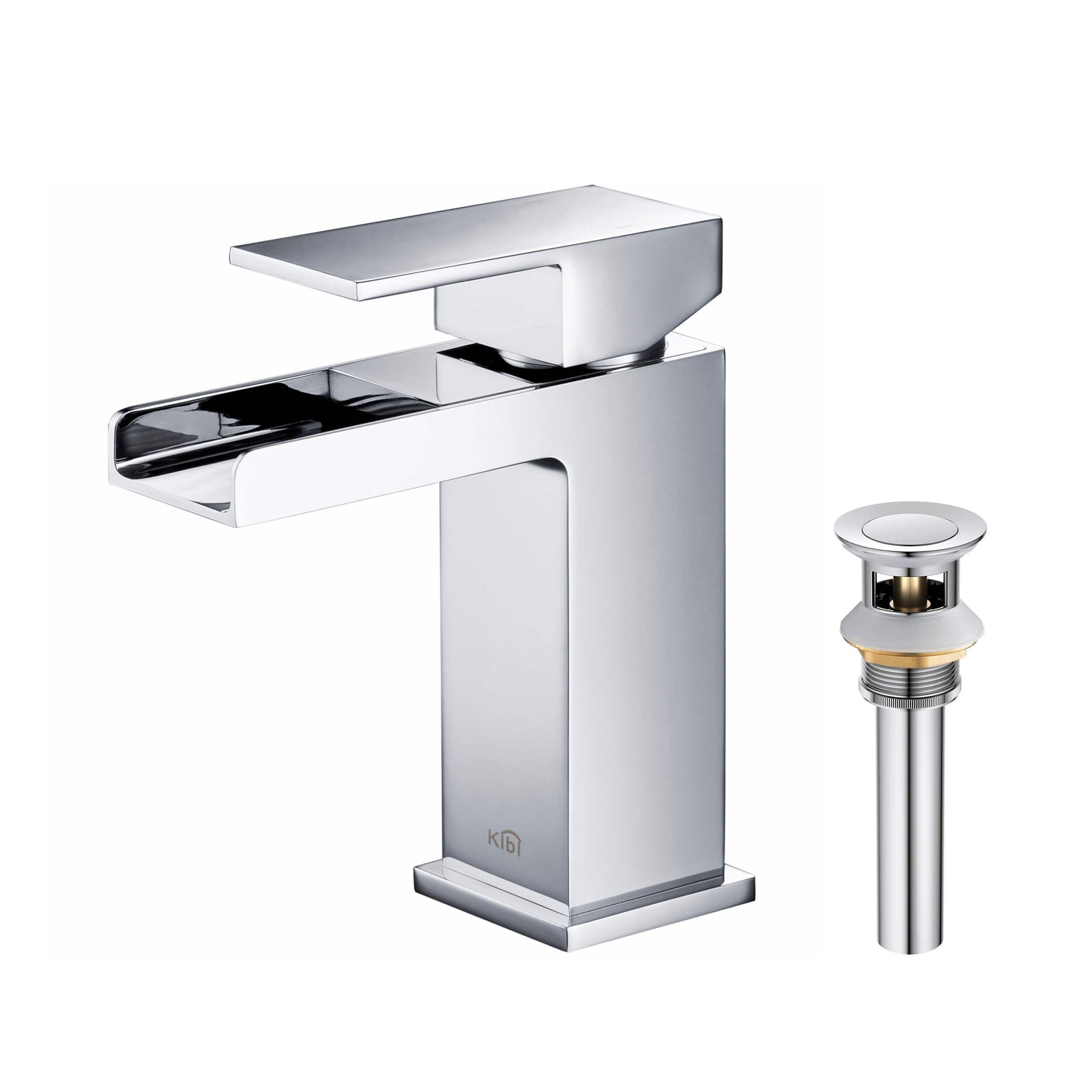 Waterfall Single Handle Bathroom Vanity Sink Faucet with Drain Assembly - C-KBF1004-KPW100