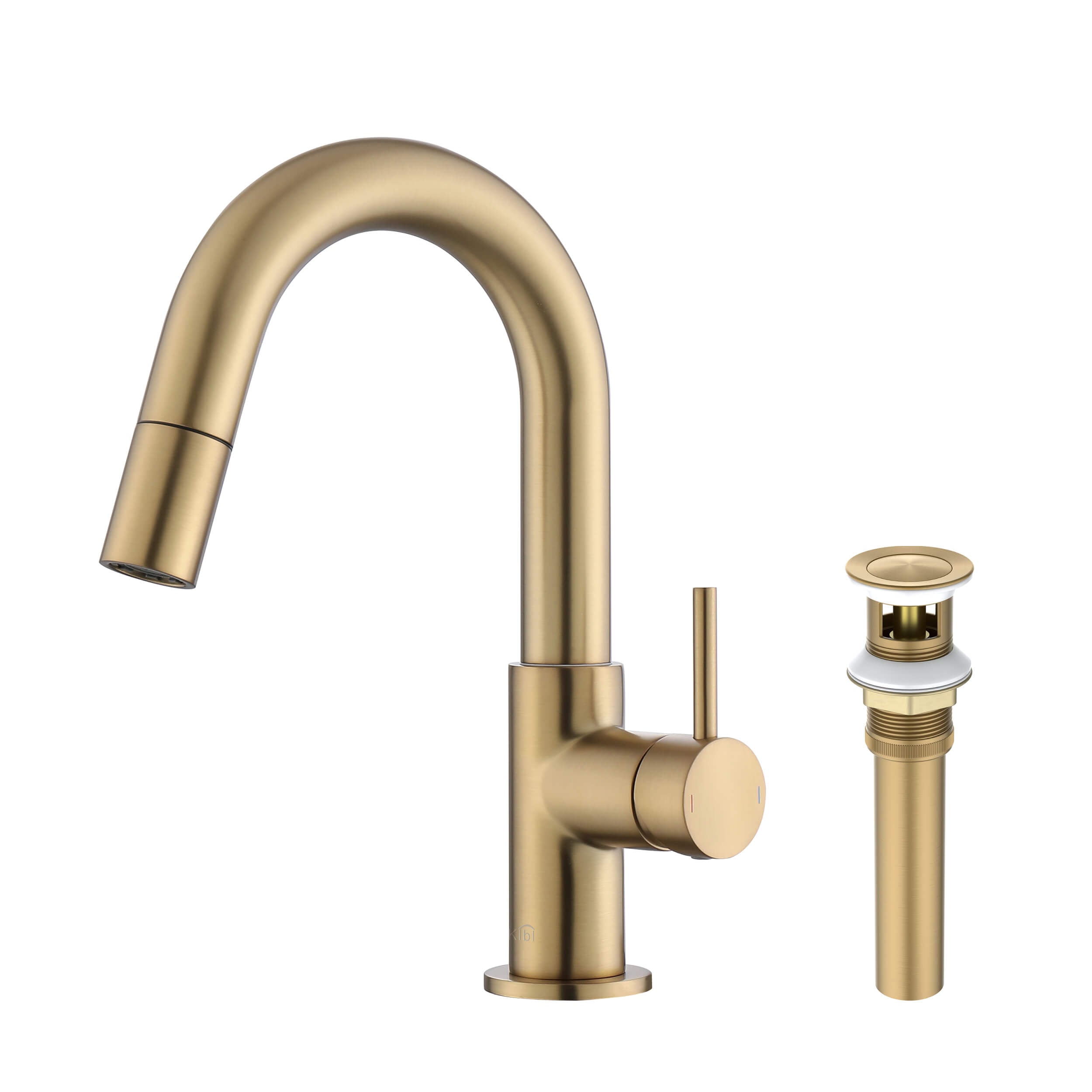 Circular Single Handle High-Arc Pull Down Sprayer Bathroom Vanity Sink Faucet - C-KBF1077