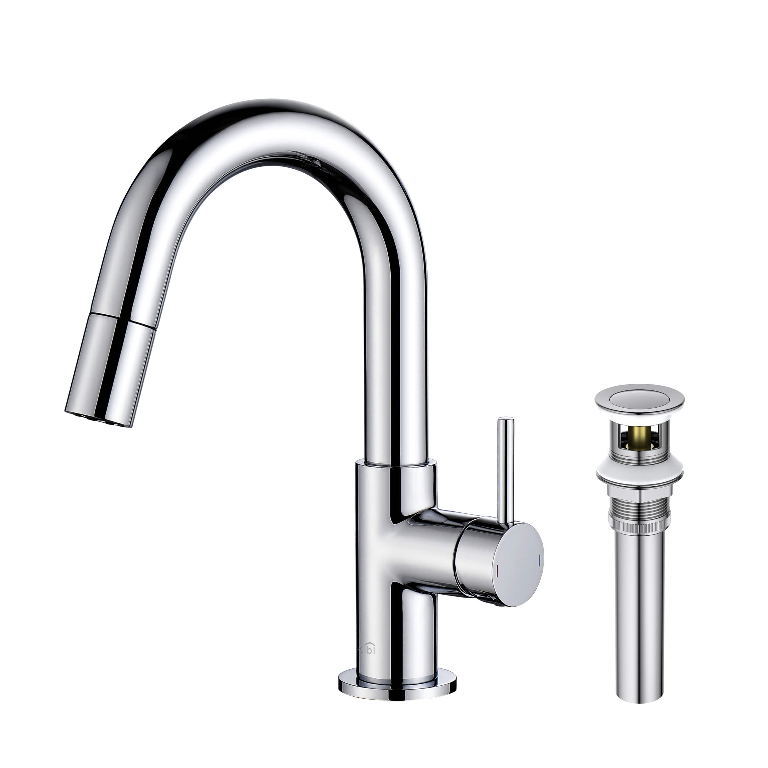 Circular Single Handle High-Arc Pull Down Sprayer Bathroom Vanity Sink Faucet - C-KBF1077