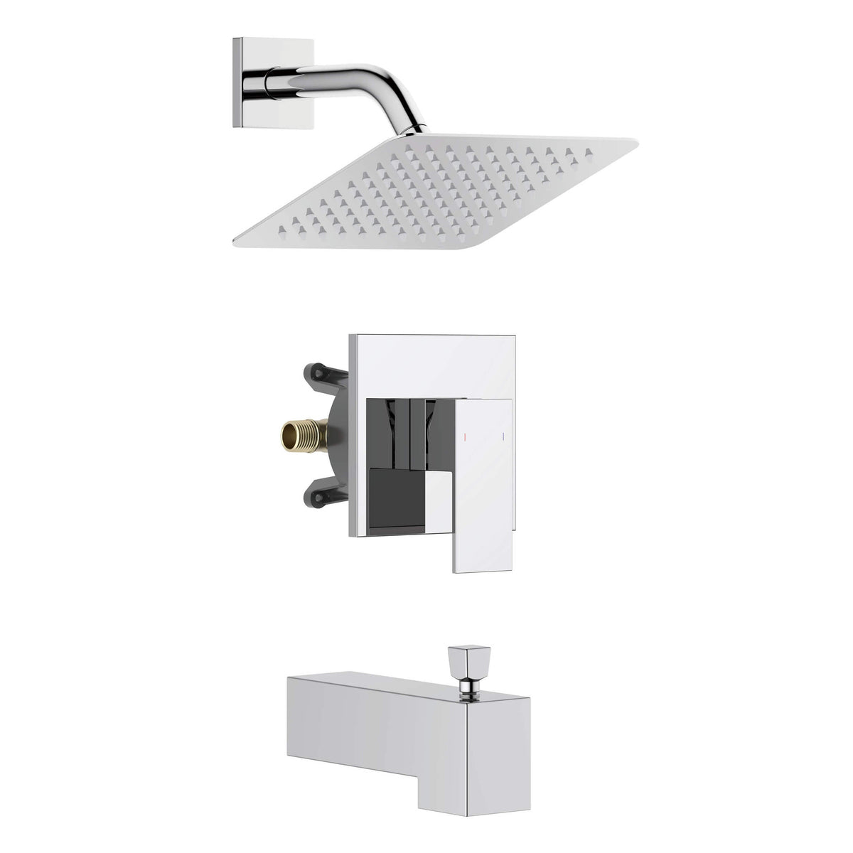 Cube Single Function Pressure Balanced Complete Shower Faucet Set with Tub Spout - KSF4018