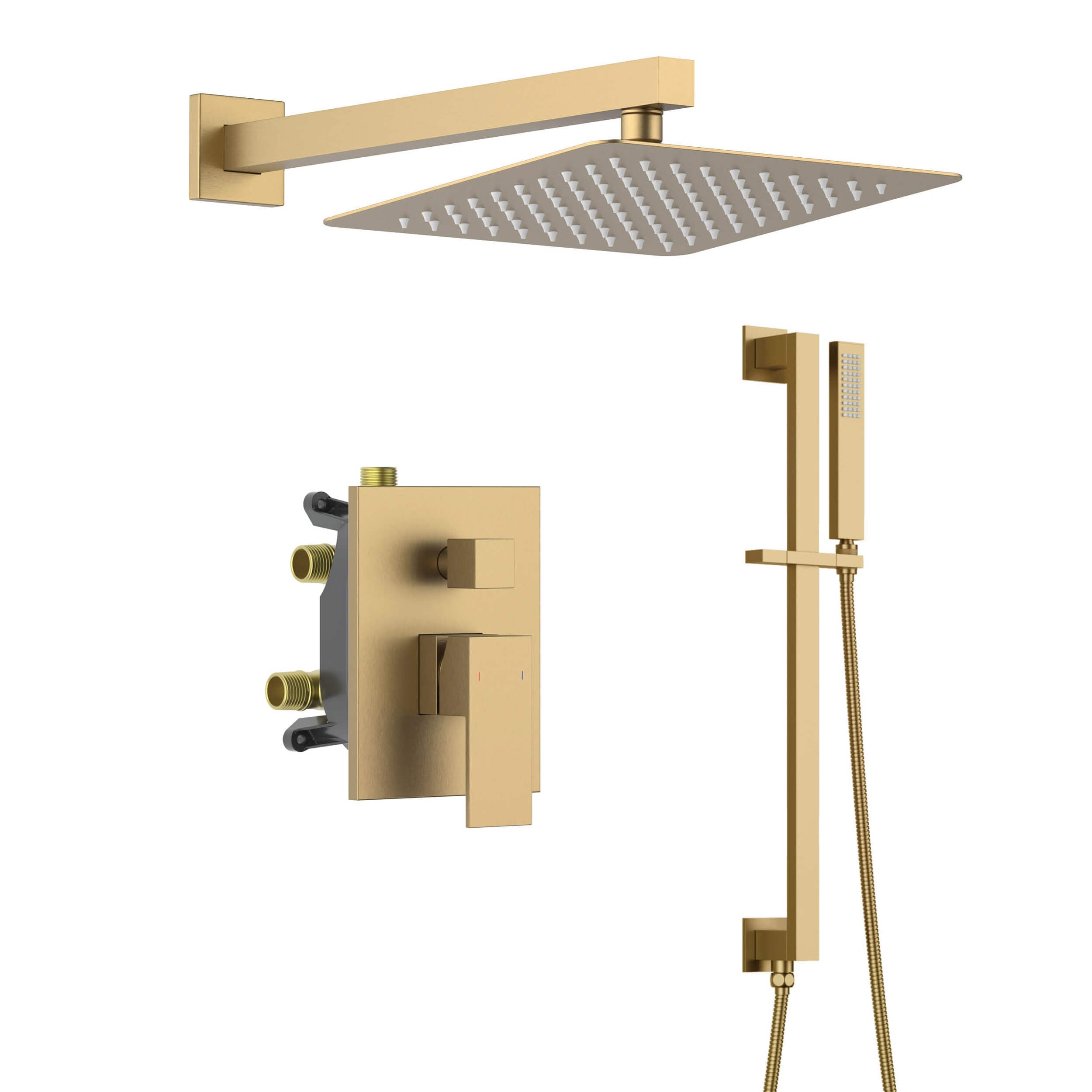 Cube 2-Function Pressure Balanced Complete Shower Faucet Set with Slide Bar - KSF4020