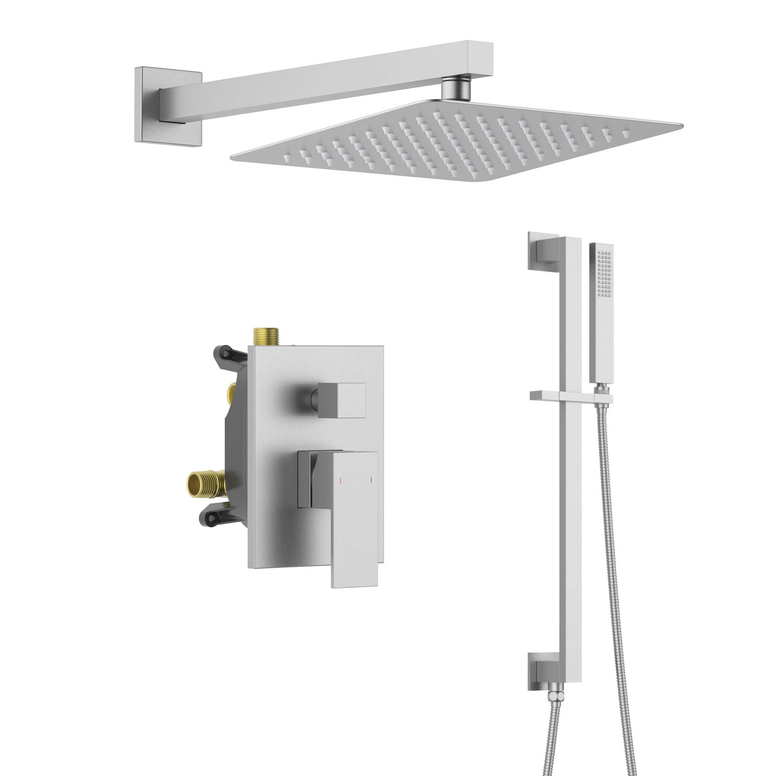 Cube 2-Function Pressure Balanced Complete Shower Faucet Set with Slide Bar - KSF4020