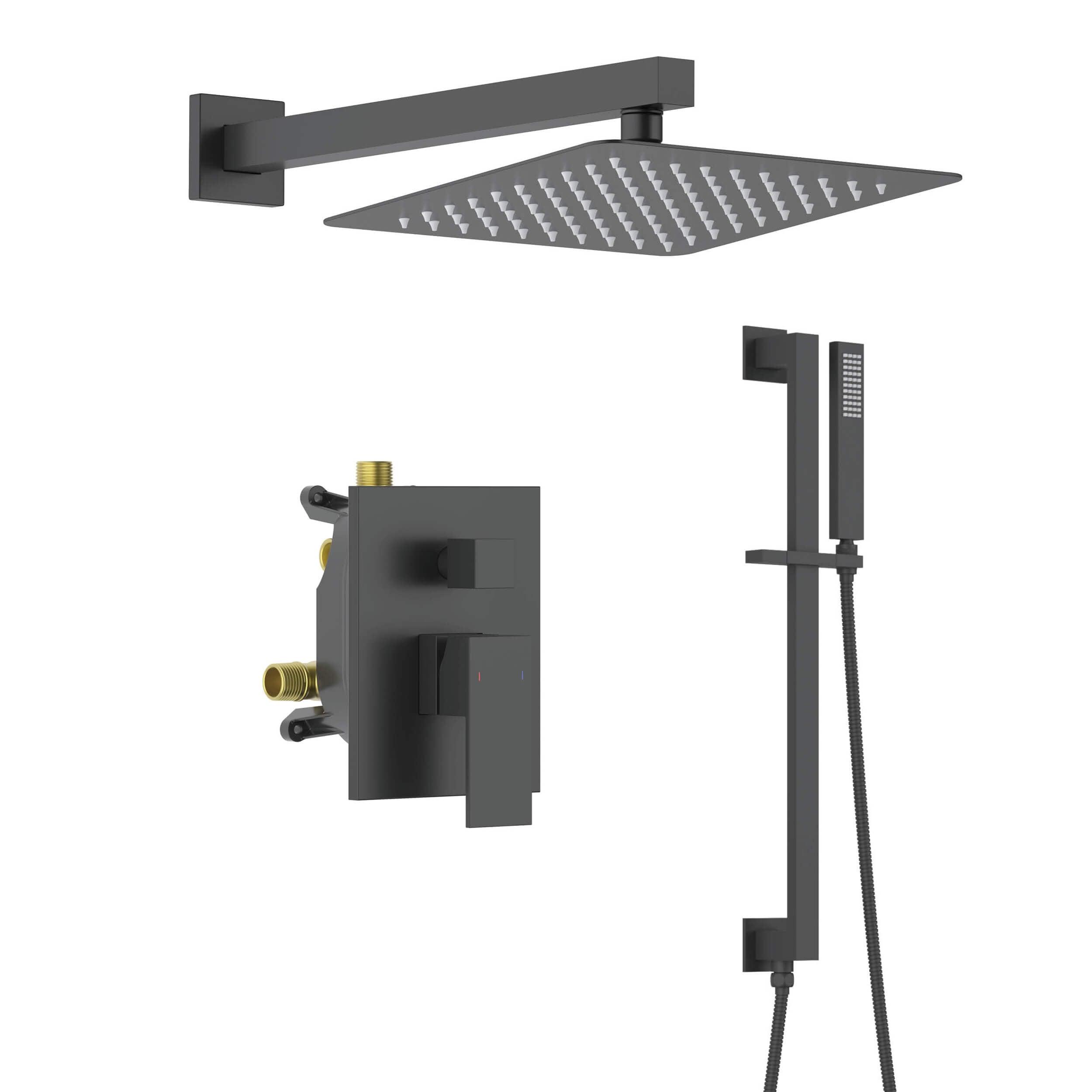 Cube 2-Function Pressure Balanced Complete Shower Faucet Set with Slide Bar - KSF4020