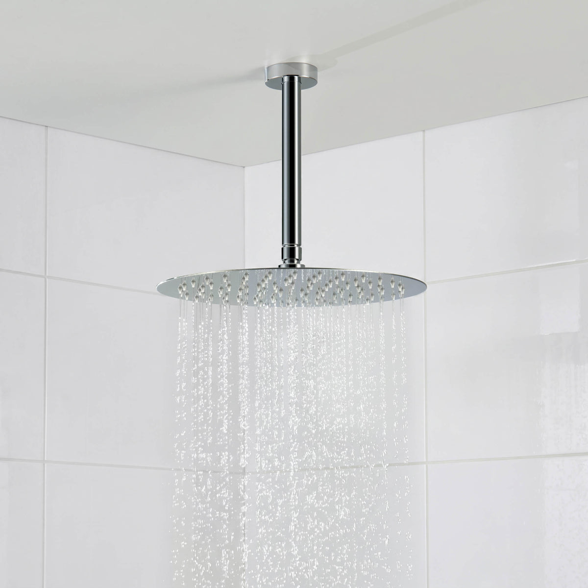 Circular 3-Function Pressure Balanced Complete Shower Faucet Set with Wall Mount, Ceiling Mount, and Handheld Shower Heads - KSF4021