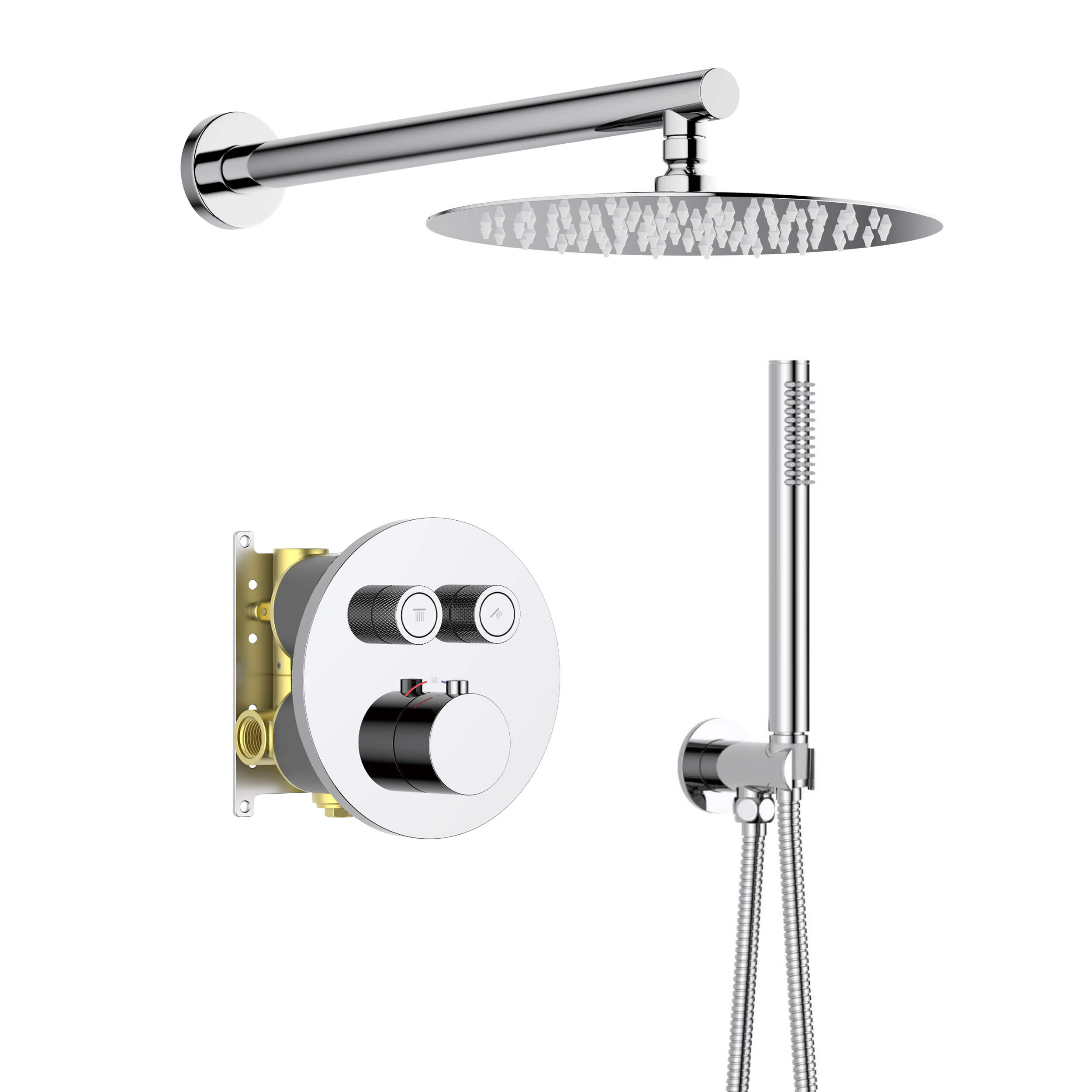 Circular 2-Function Thermostatic Complete Shower Faucet Set - KSF4023