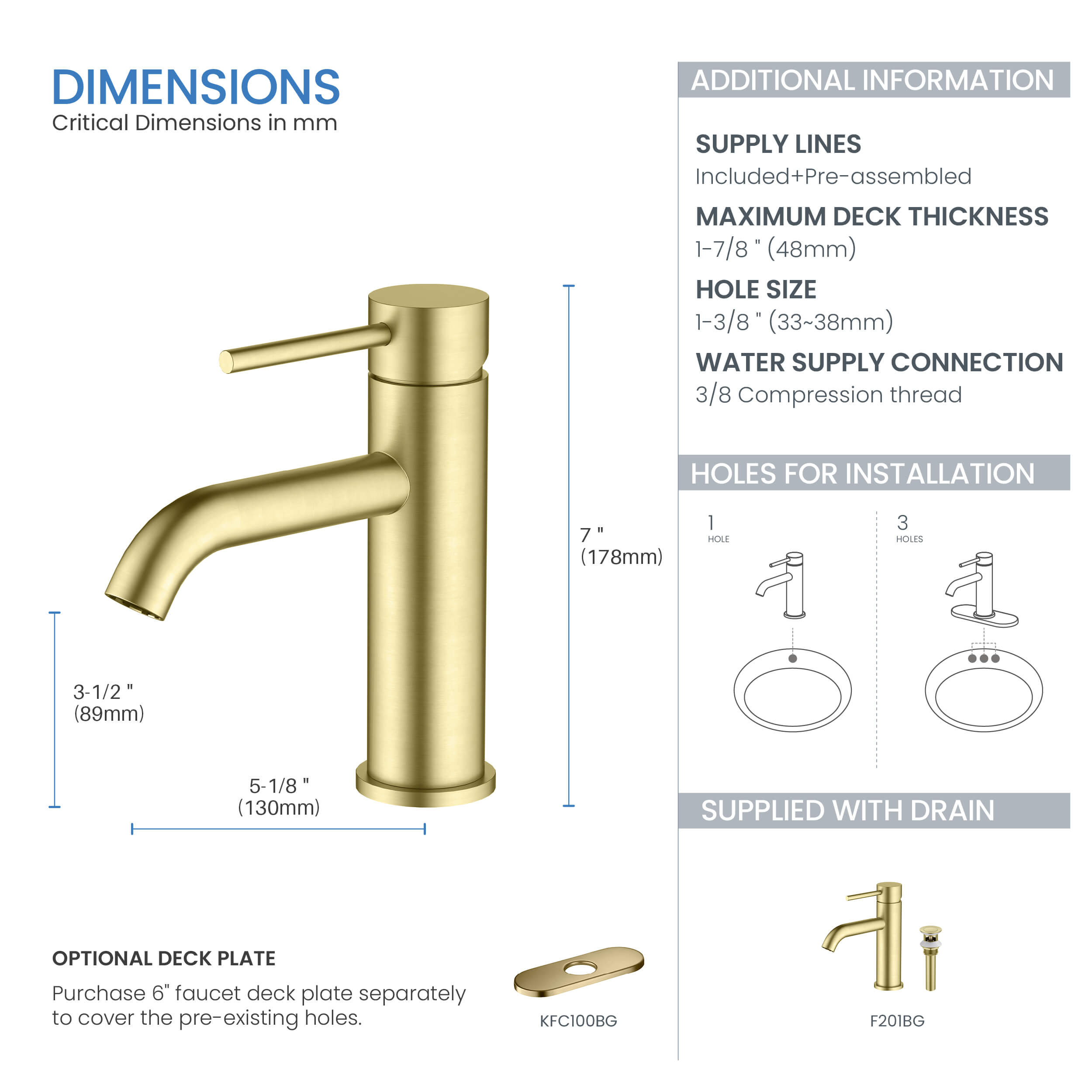 Single Handle Bathroom Vanity Sink Faucet with Pop Up Drain – F201