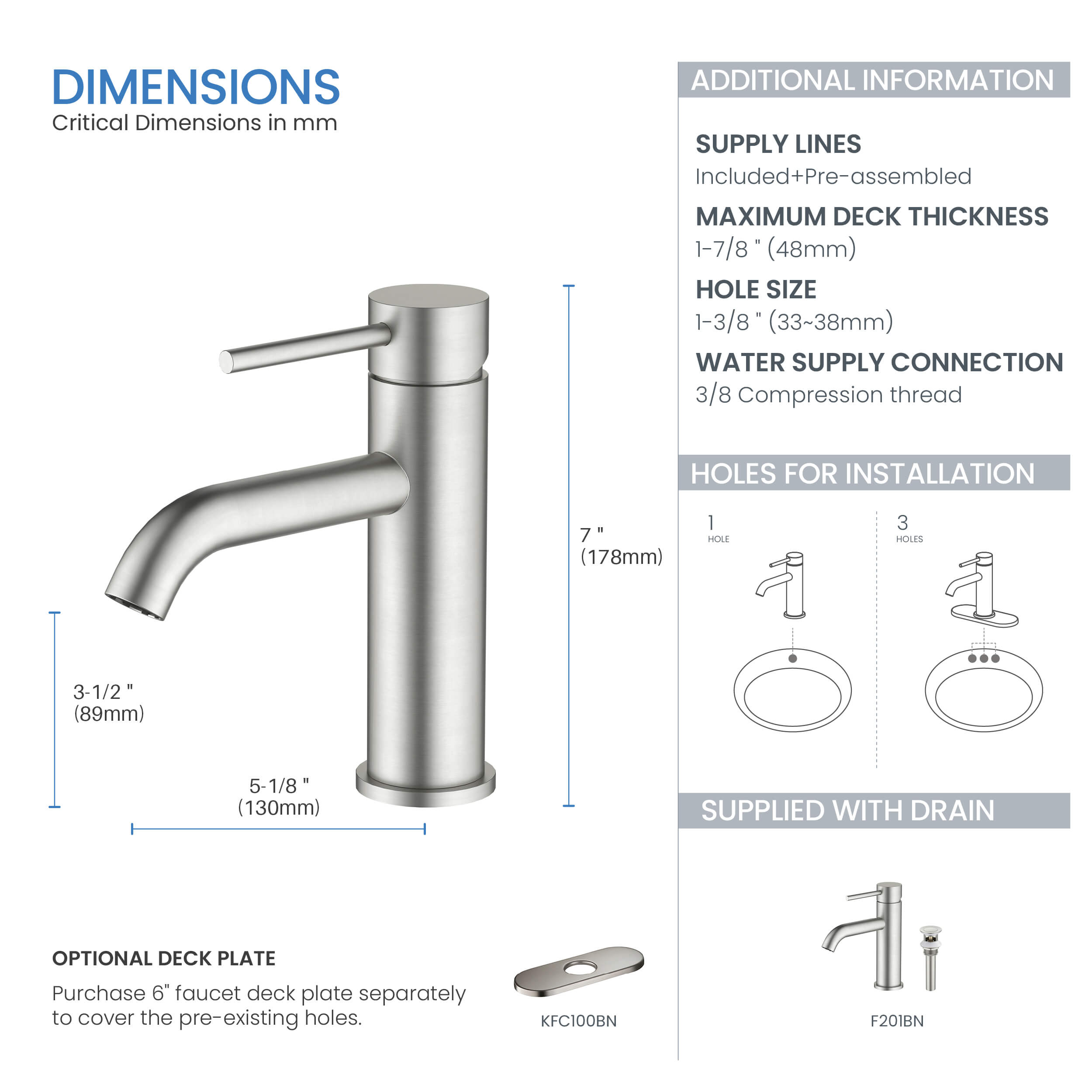 Single Handle Bathroom Vanity Sink Faucet with Pop Up Drain – F201