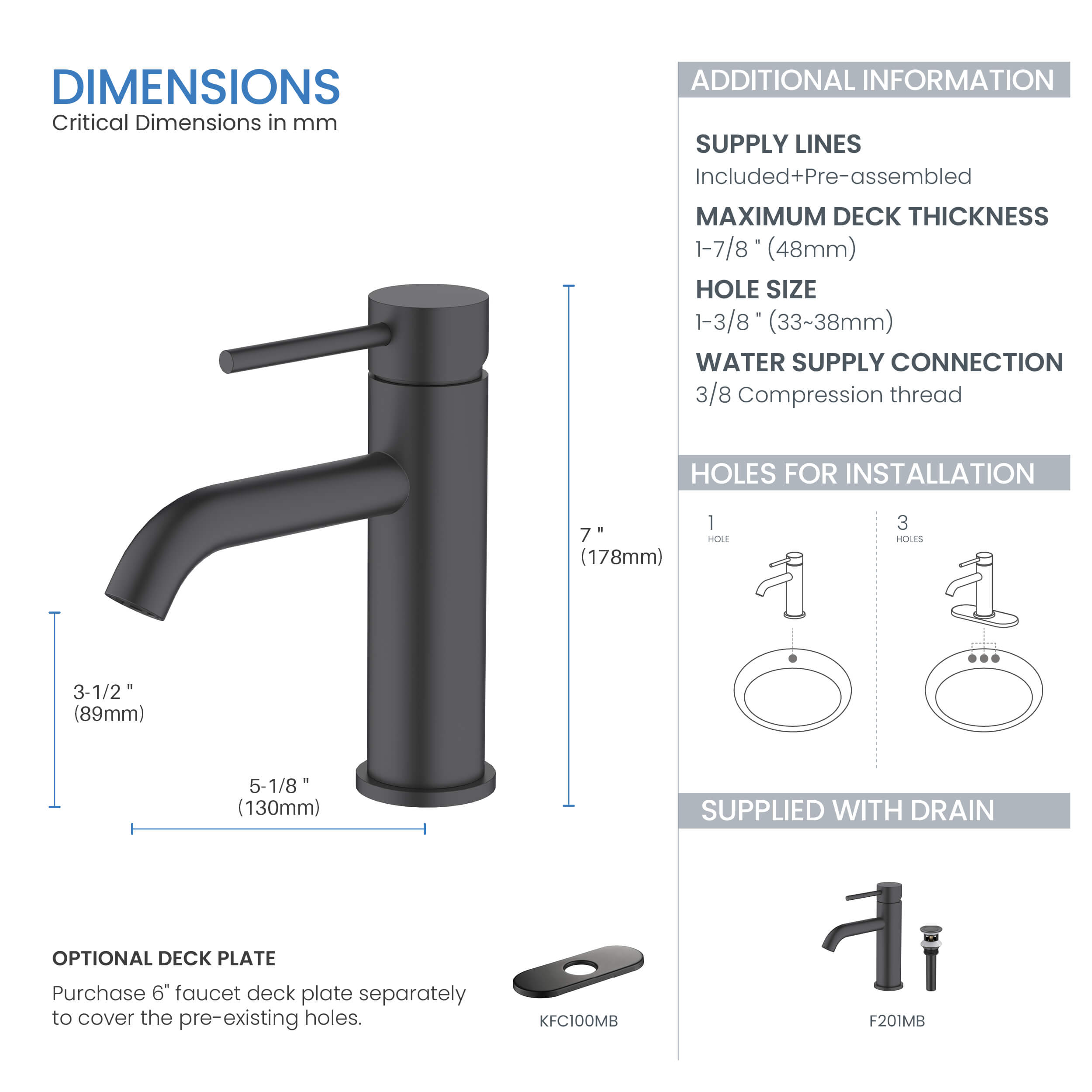 Single Handle Bathroom Vanity Sink Faucet with Pop Up Drain – F201