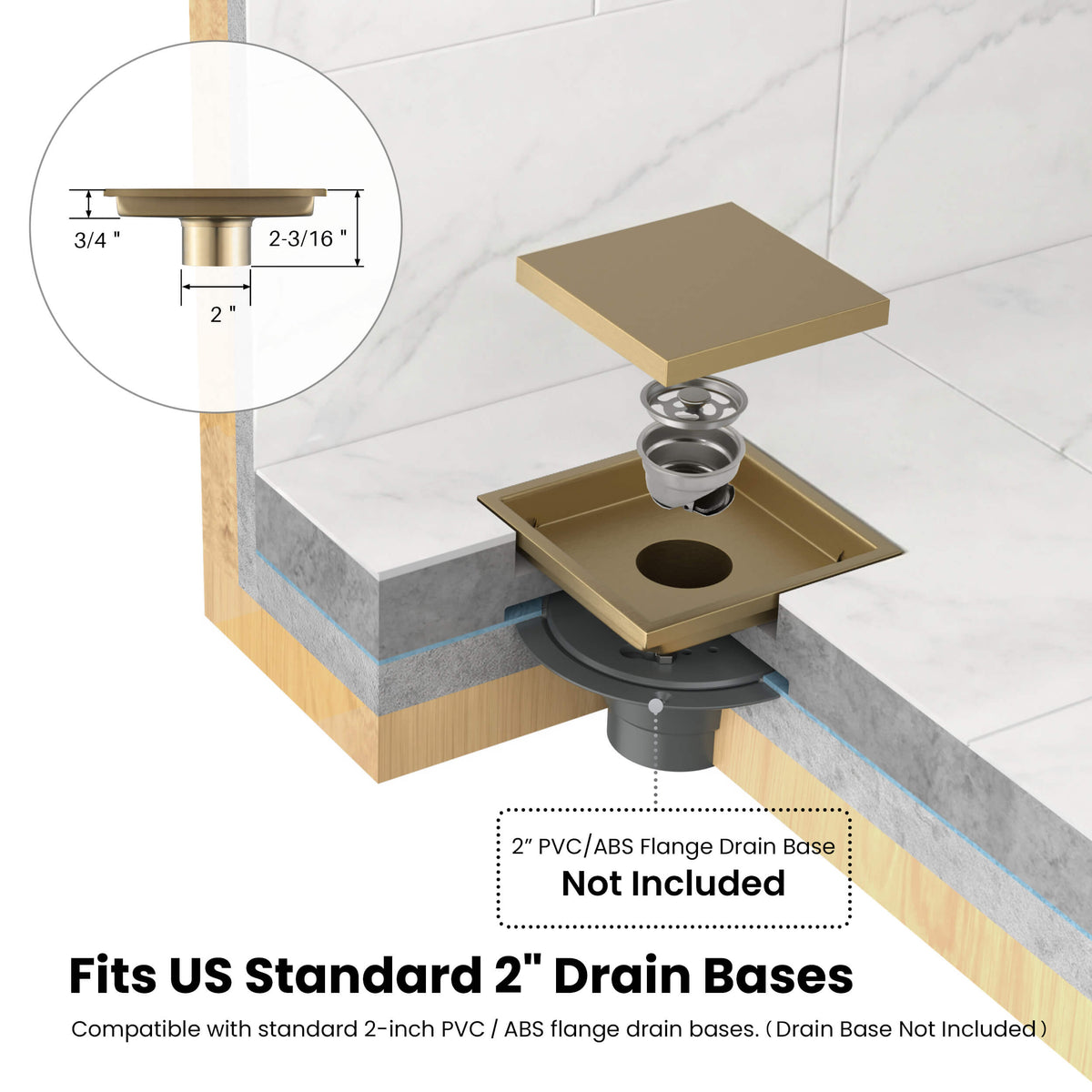 6 inch Square Reversible Tile-In Shower Drain - KFD0601