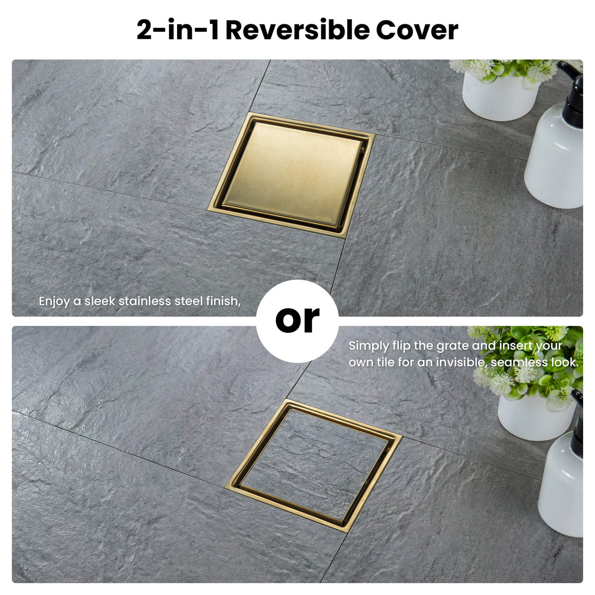 6 inch Square Reversible Tile-In Shower Drain - KFD0601