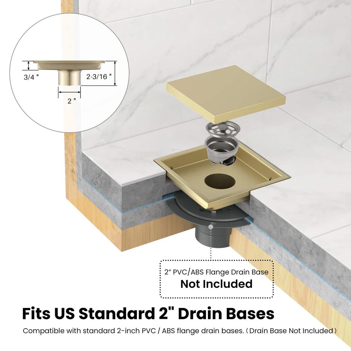 6 inch Square Reversible Tile-In Shower Drain - KFD0601