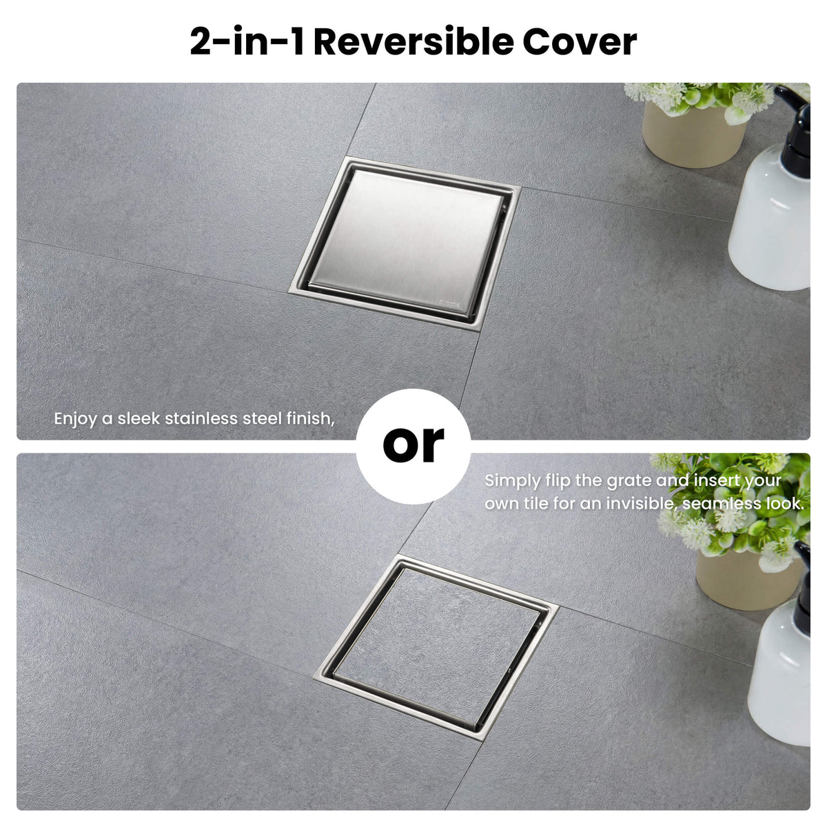 6 inch Square Reversible Tile-In Shower Drain - KFD0601
