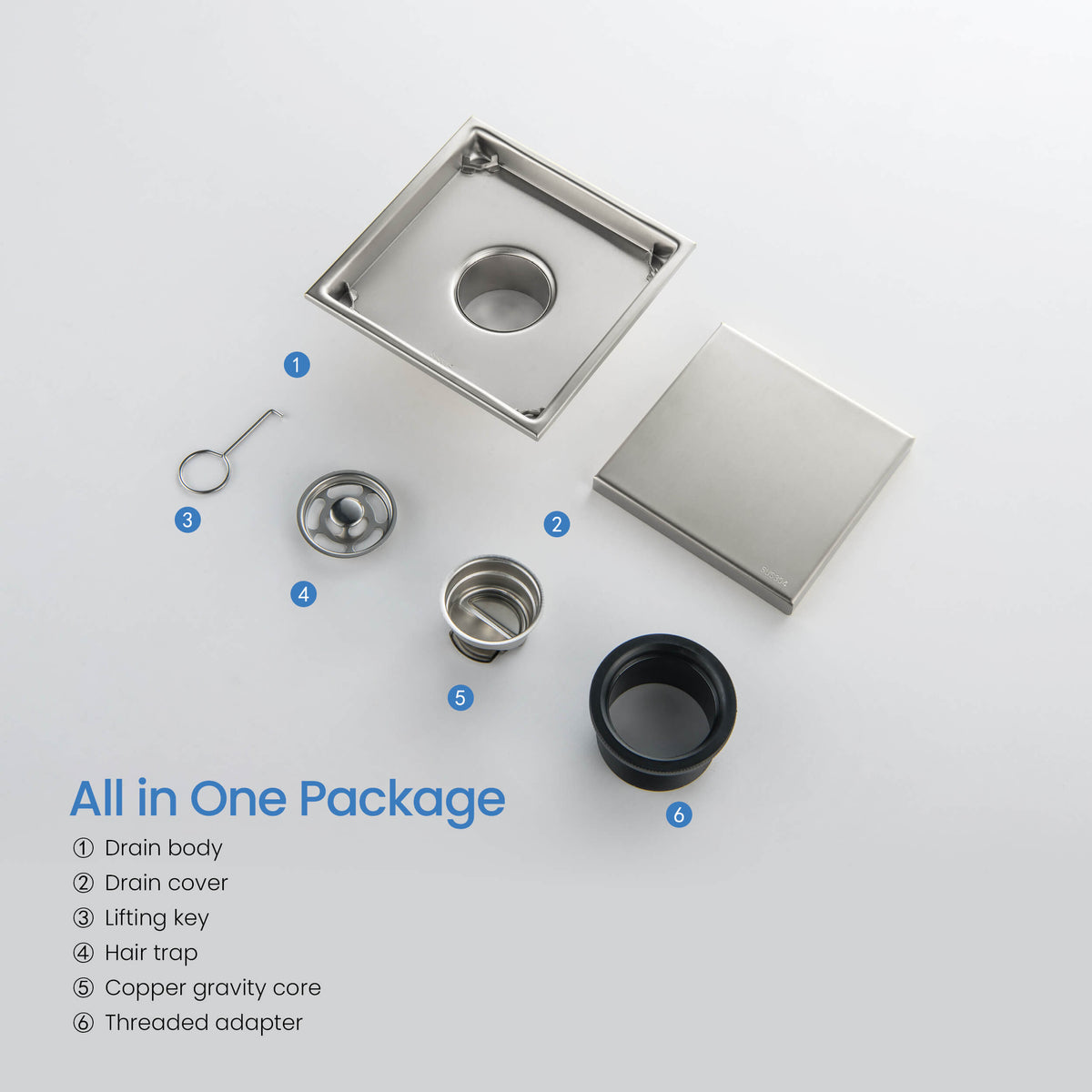 6 inch Square Reversible Tile-In Shower Drain - KFD0601