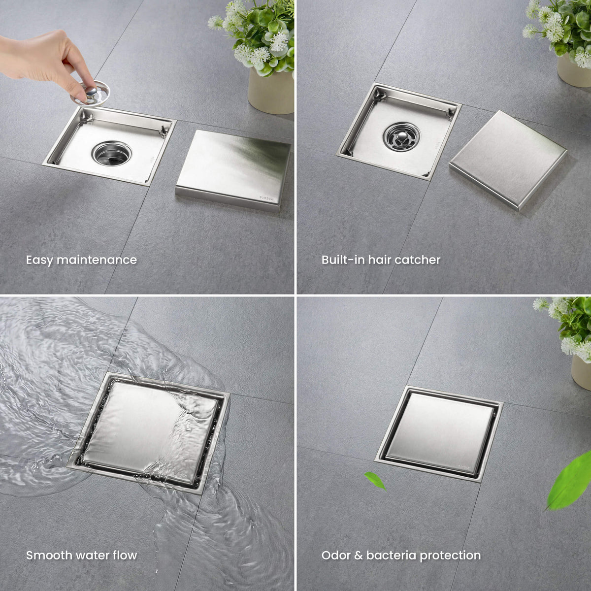 6 inch Square Reversible Tile-In Shower Drain - KFD0601