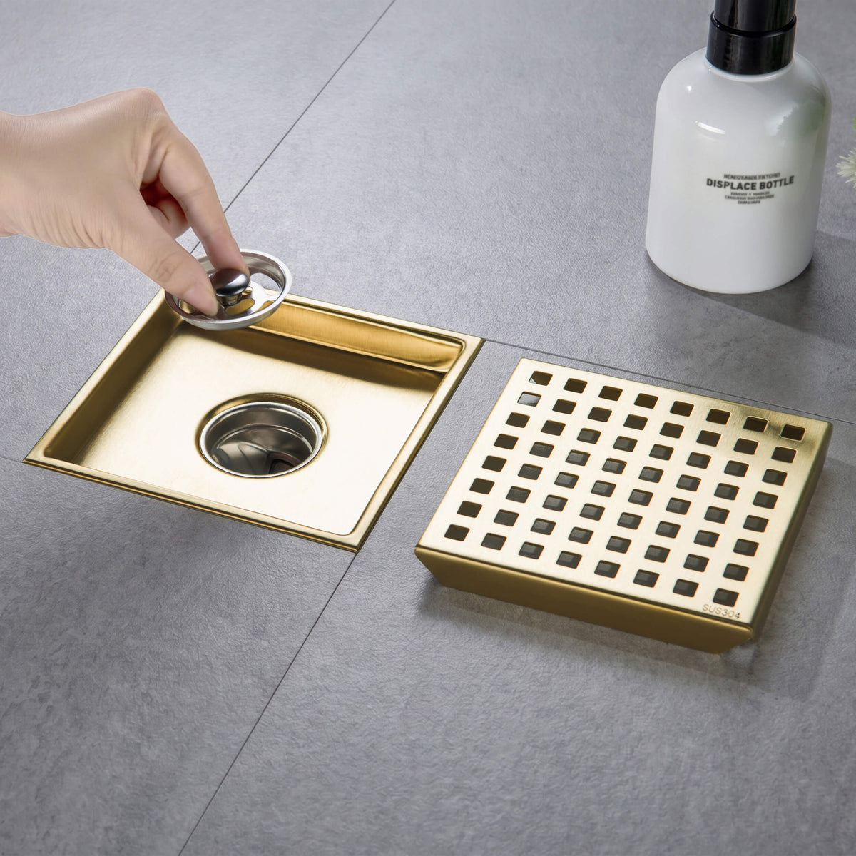 6 inch Square Shower Drain with Square Grid Grate - KFD0602