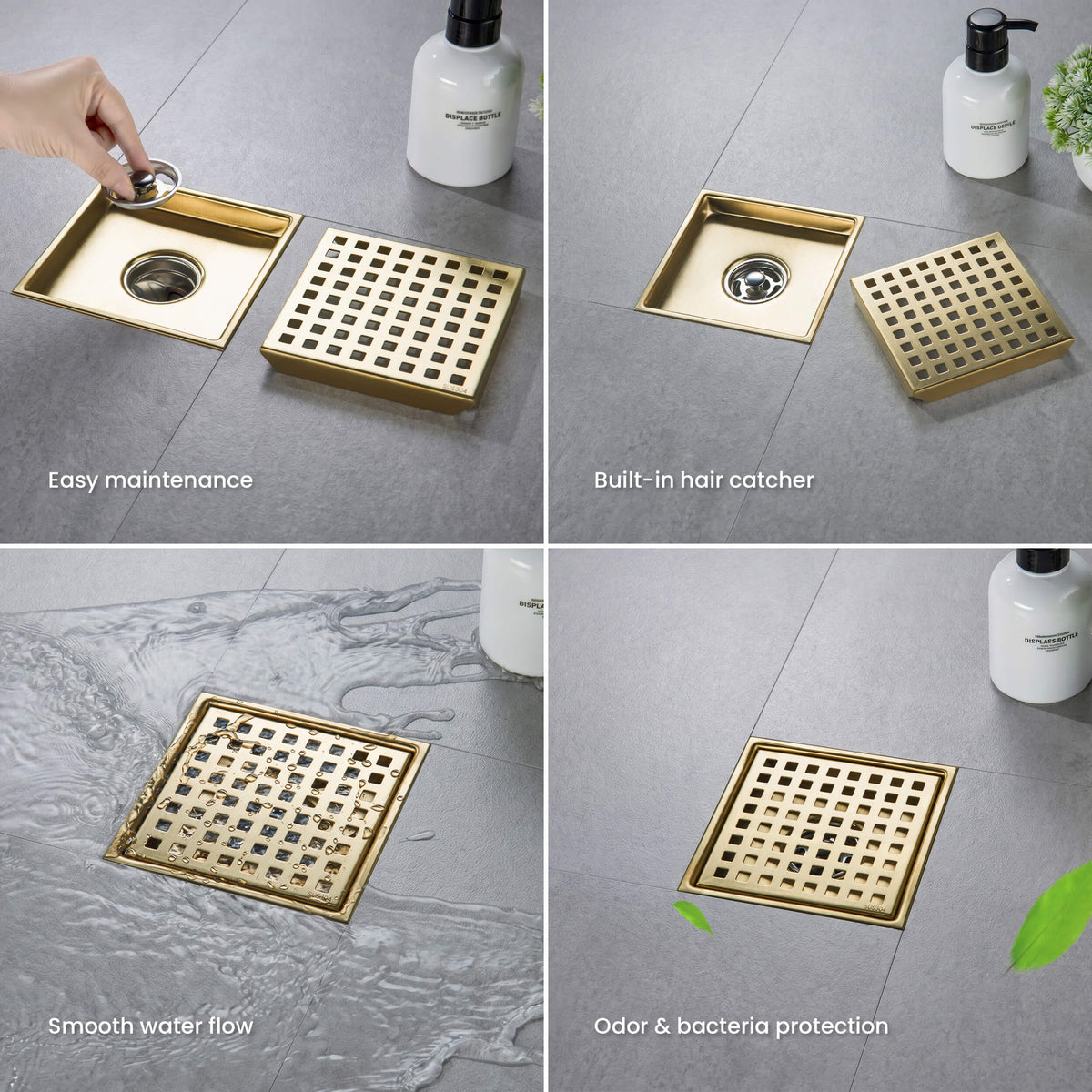 6 inch Square Shower Drain with Square Grid Grate - KFD0602
