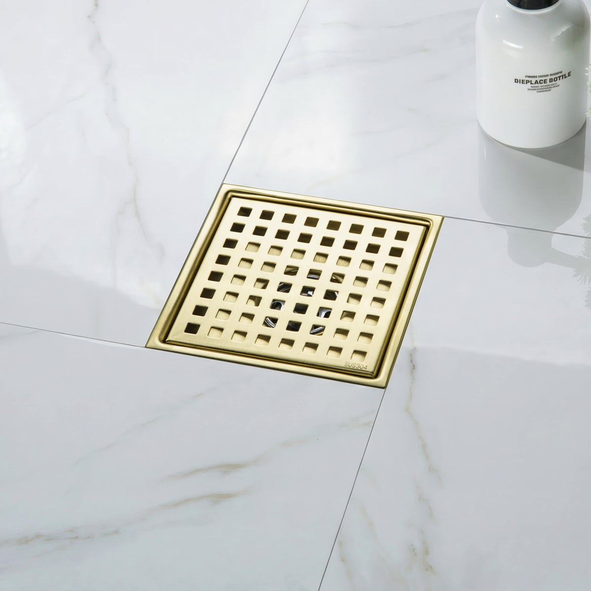 6 inch Square Shower Drain with Square Grid Grate - KFD0602