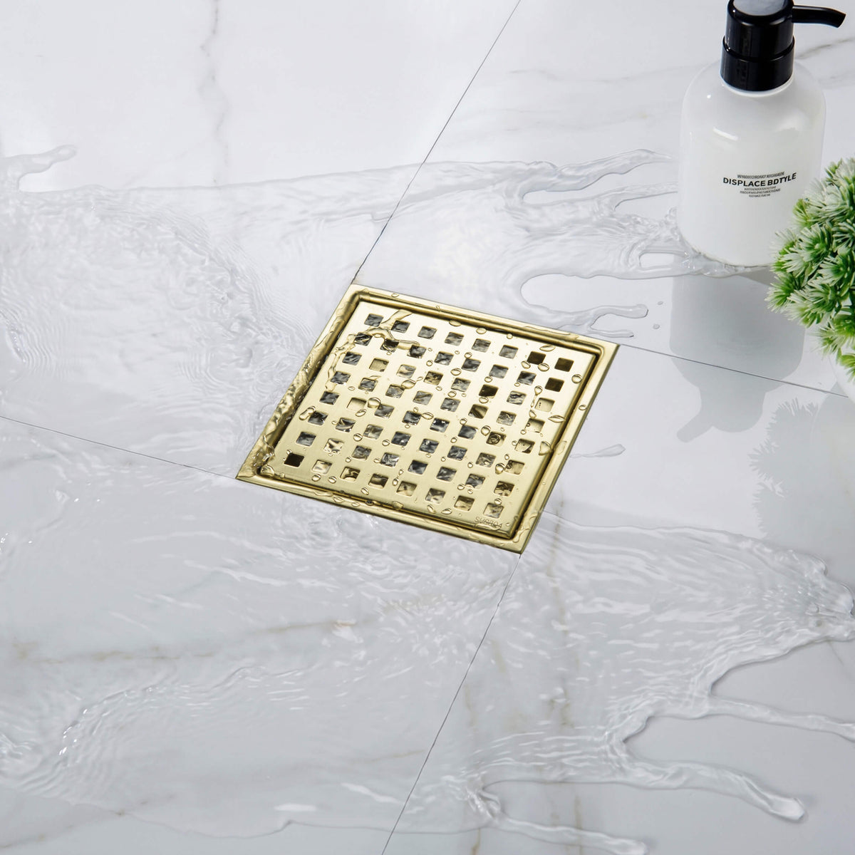 6 inch Square Shower Drain with Square Grid Grate - KFD0602