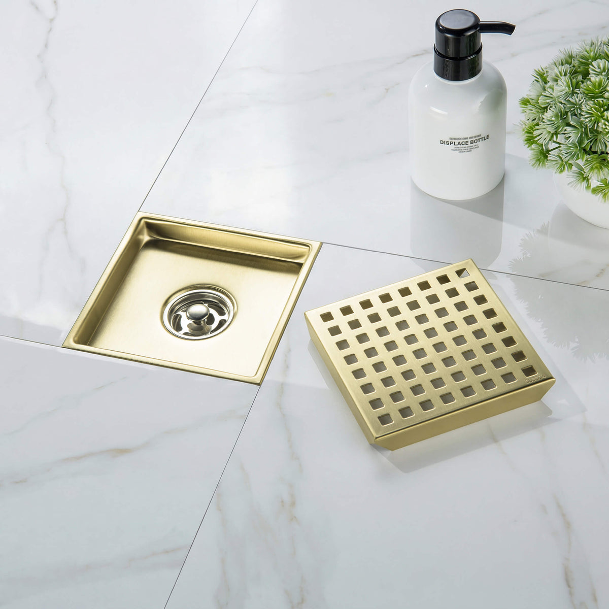 6 inch Square Shower Drain with Square Grid Grate - KFD0602