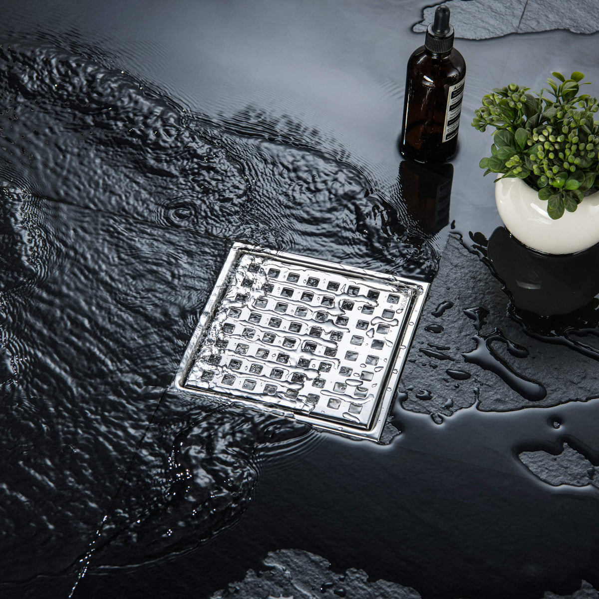 6 inch Square Shower Drain with Square Grid Grate - KFD0602