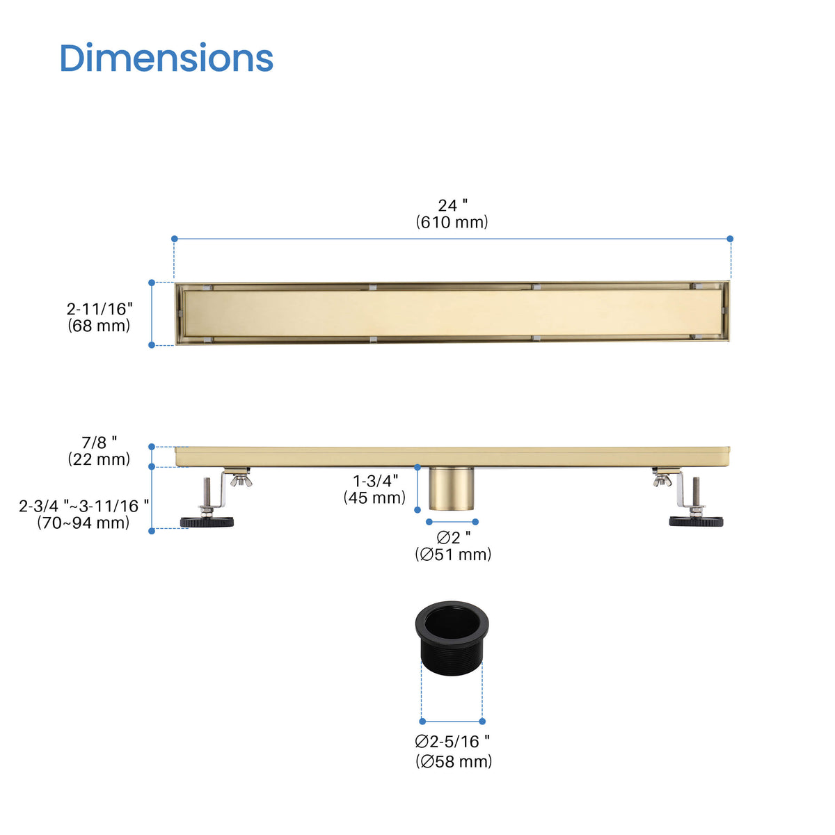 24 inch Tile-in Linear Shower Drain - KFD2401