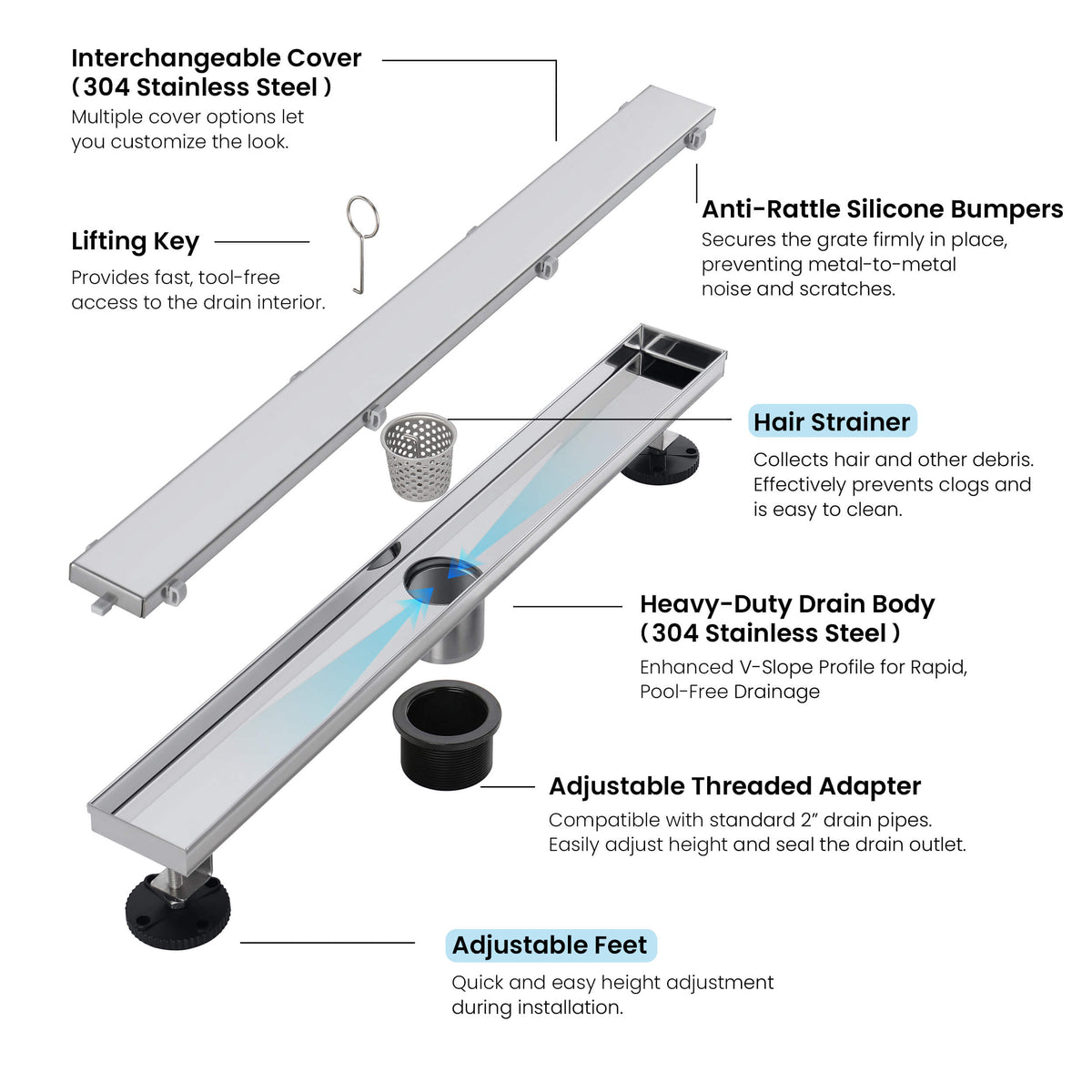 24 inch Tile-in Linear Shower Drain - KFD2401