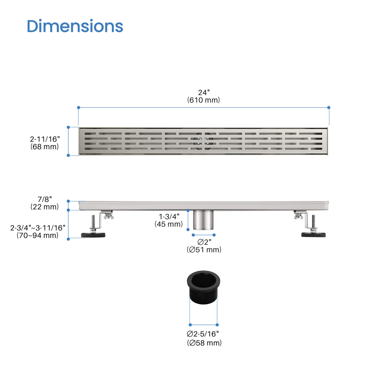24 inch Linear Shower Drain - KFD2402