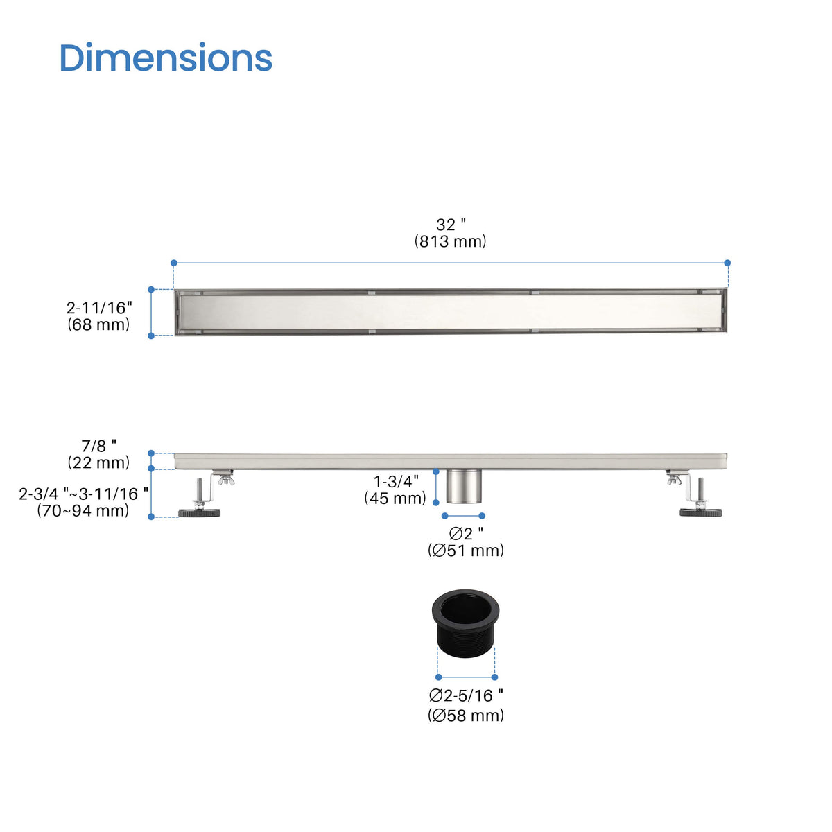 32 inch Tile-in Linear Shower Drain - KFD3201