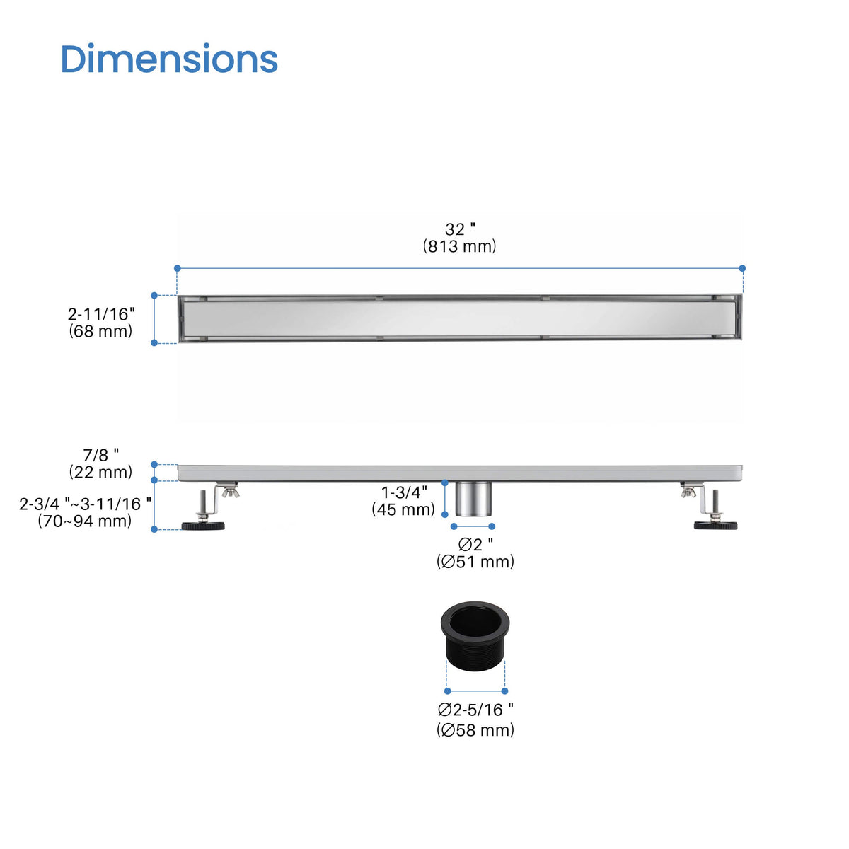 32 inch Tile-in Linear Shower Drain - KFD3201