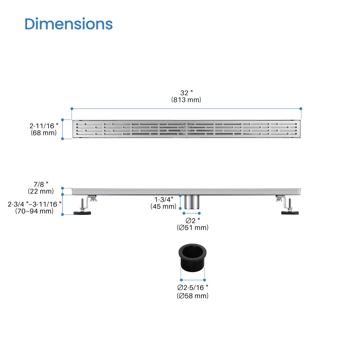 32 inch Linear Shower Drain - KFD3202