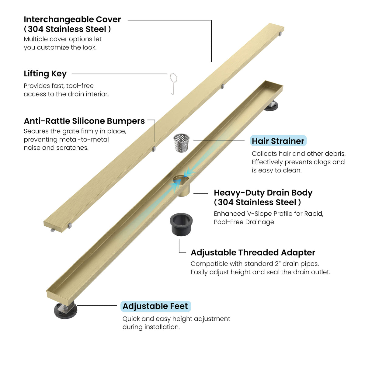 48 inch Tile-in Linear Shower Drain - KFD4801