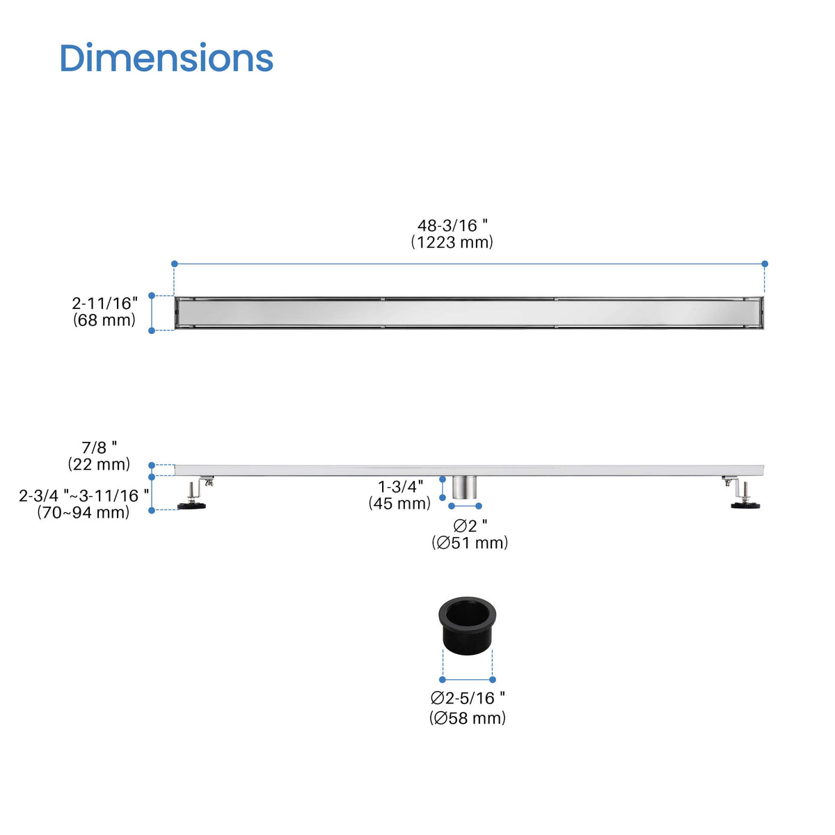 48 inch Tile-in Linear Shower Drain - KFD4801