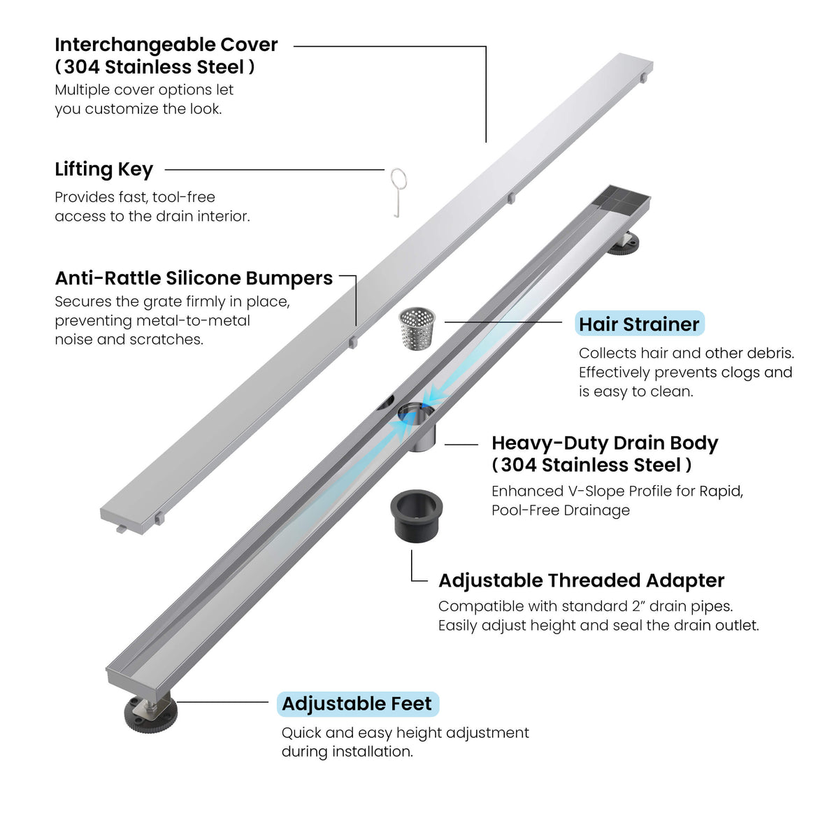 48 inch Tile-in Linear Shower Drain - KFD4801