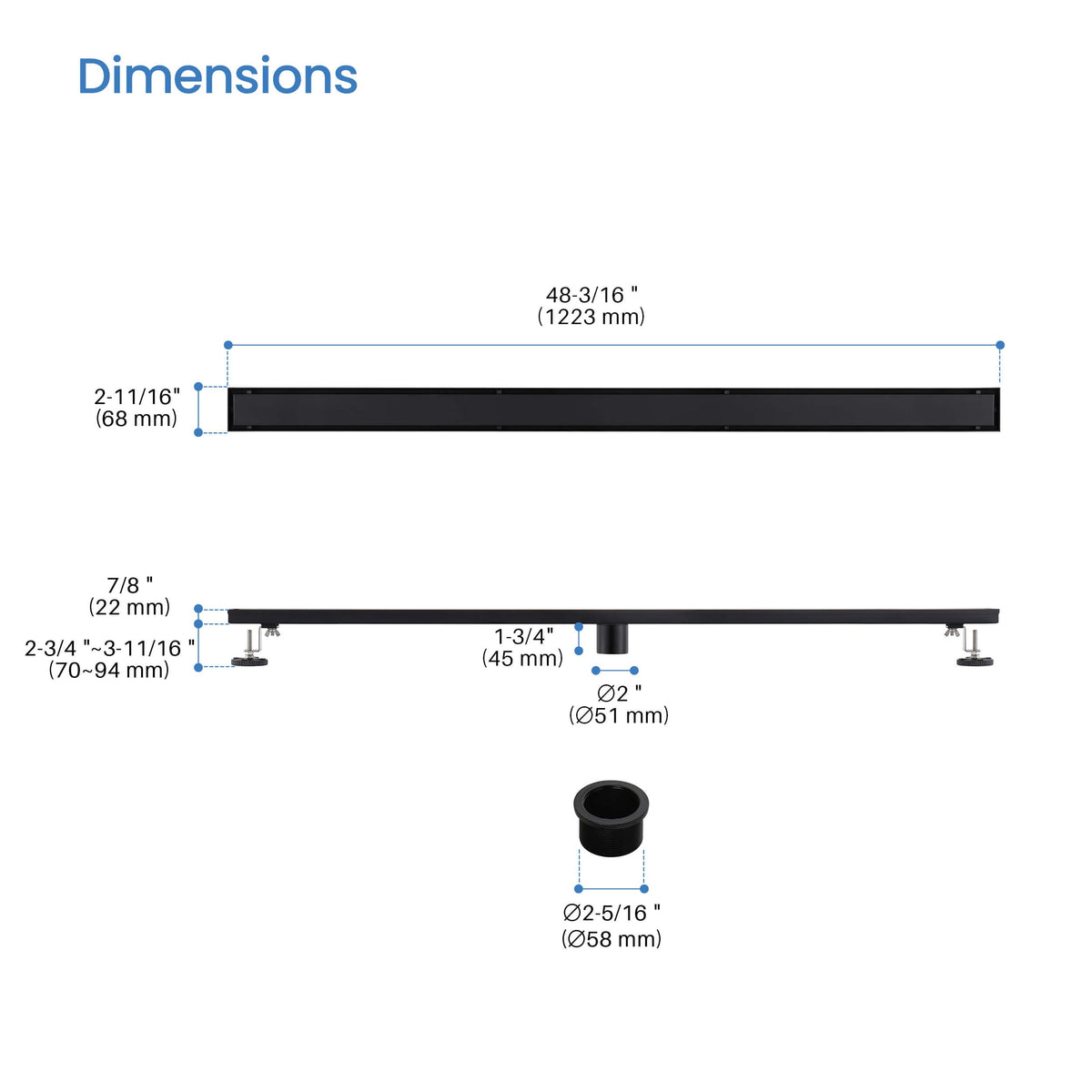 48 inch Tile-in Linear Shower Drain - KFD4801