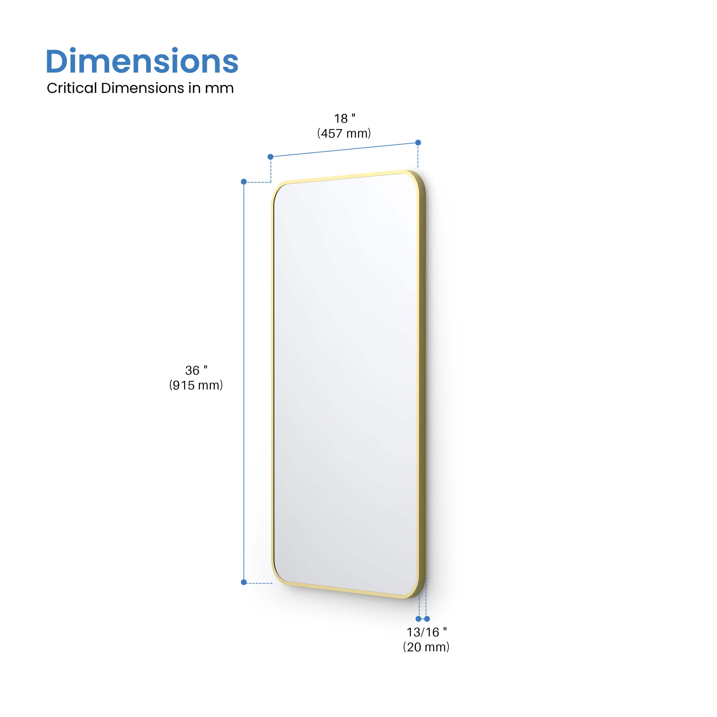 18" x 36" Shatterproof Wall Mount Metal Frame Mirror - FM2-1836