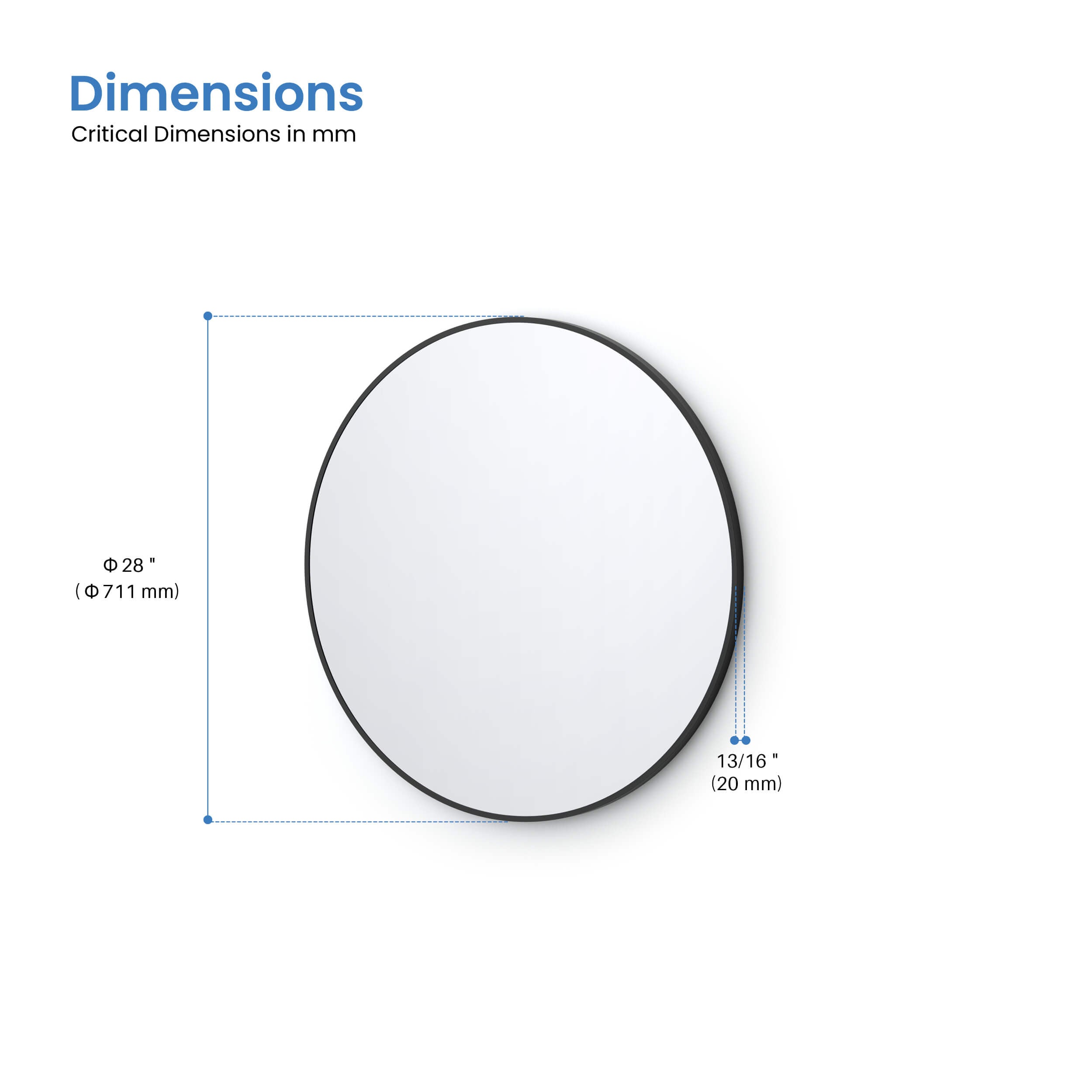 28" Shatterproof Wall Mount Metal Frame Mirror - FM3-R28