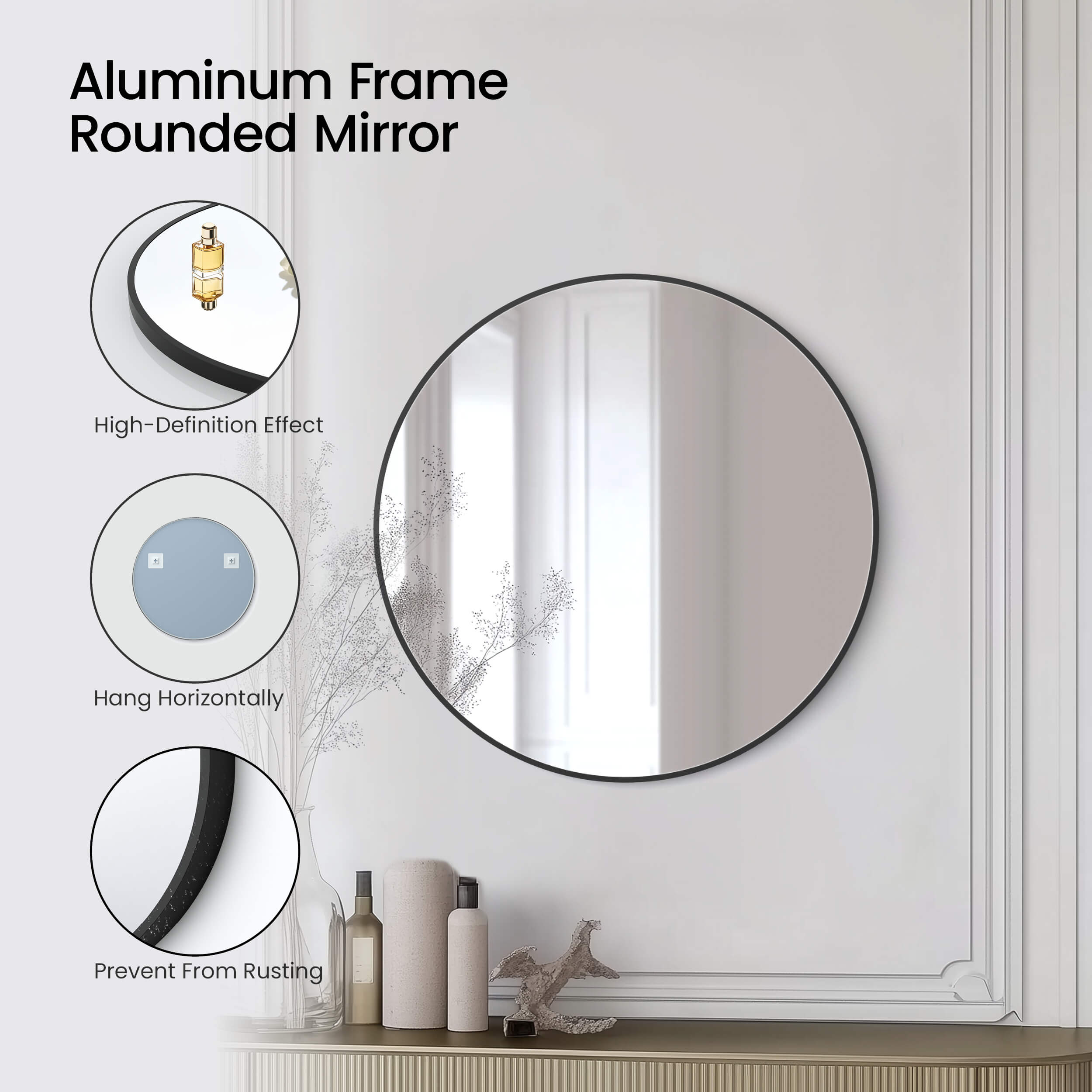 28" Shatterproof Wall Mount Metal Frame Mirror - FM3-R28